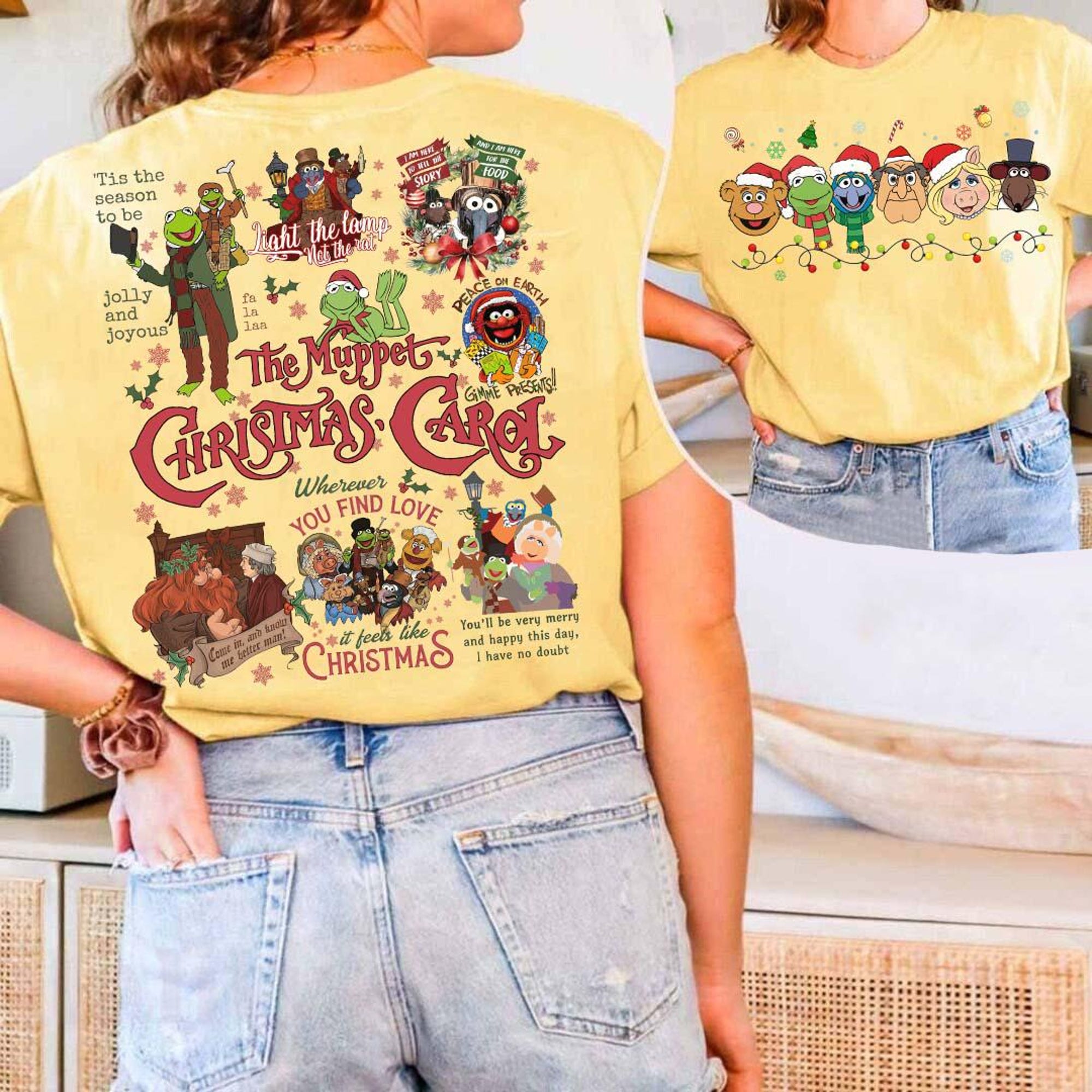 il_2000xN.7271298907_mqo6.jpg 2-sided The Muppets Christmas Carol shirt Christmas Lights, Gonzo and Rizzo Miss Piggy Scrooge Kermit Fozzie Bear, Disneyland Christmas Tee