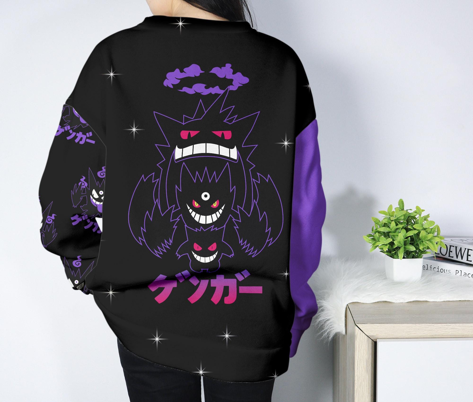 il_2000xN.7271349999_nh5s.jpg Gengar Hoodie, Black Purple Graphic Hoodie, Kawaii Unisex Sweatshirt, Cute Crewneck Pullover, Funny Cozy Hoodie, Gengar Shirt Gifts