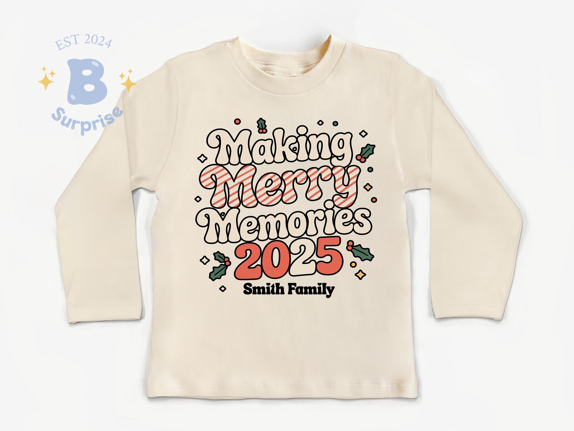 il_2000xN.7271396557_88vu.jpg Making Merry Memories Family Christmas Shirt or Baby Bodysuit - Custom Retro Holiday Tee Natural 2025