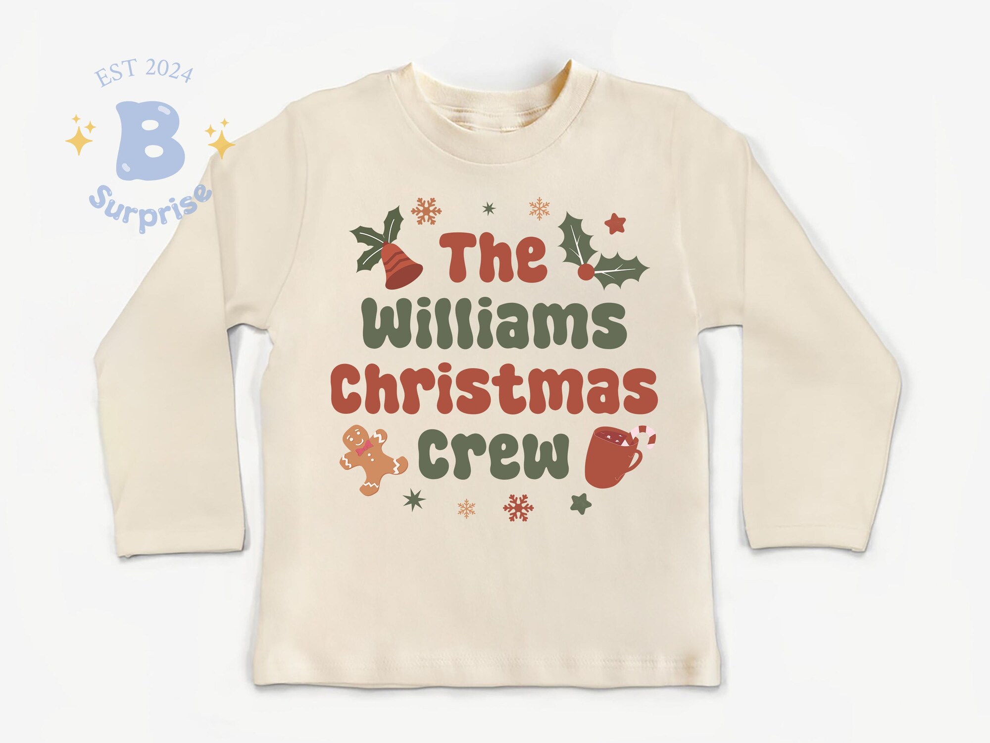 il_2000xN.7271412309_5f9e.jpg Personalized Christmas Crew Family Shirt – Custom Name Holiday Natural Tee or Bodysuit – Festive Gingerbread Design