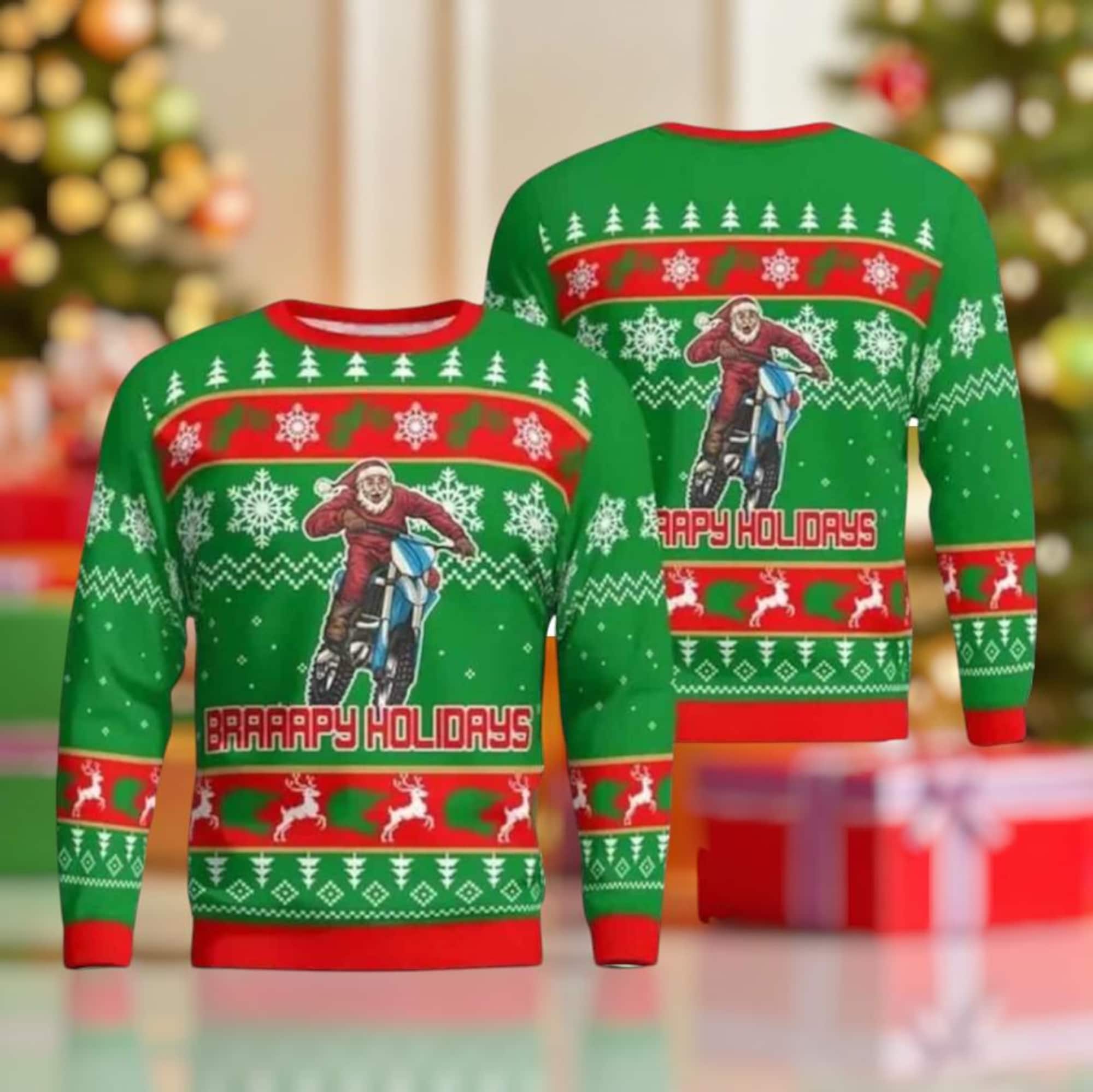 Funny Motocross Christmas Sweater, Biker Santa Ugly Xmas Jumper, Motorcycle Holiday Sweater, Santa Racing Gift for Men Women, Christmas gift