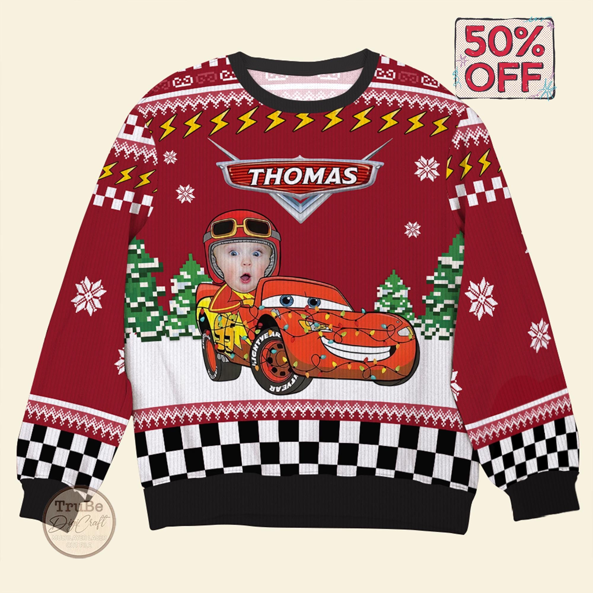 il_2000xN.7275363624_n5w5.jpg Personalized Kid Photo Car Toy Ugly Sweater, Custom Kid Face Car Racing Christmas Sweater, Funny Christmas Gift for Kids, Holiday Ugly Party