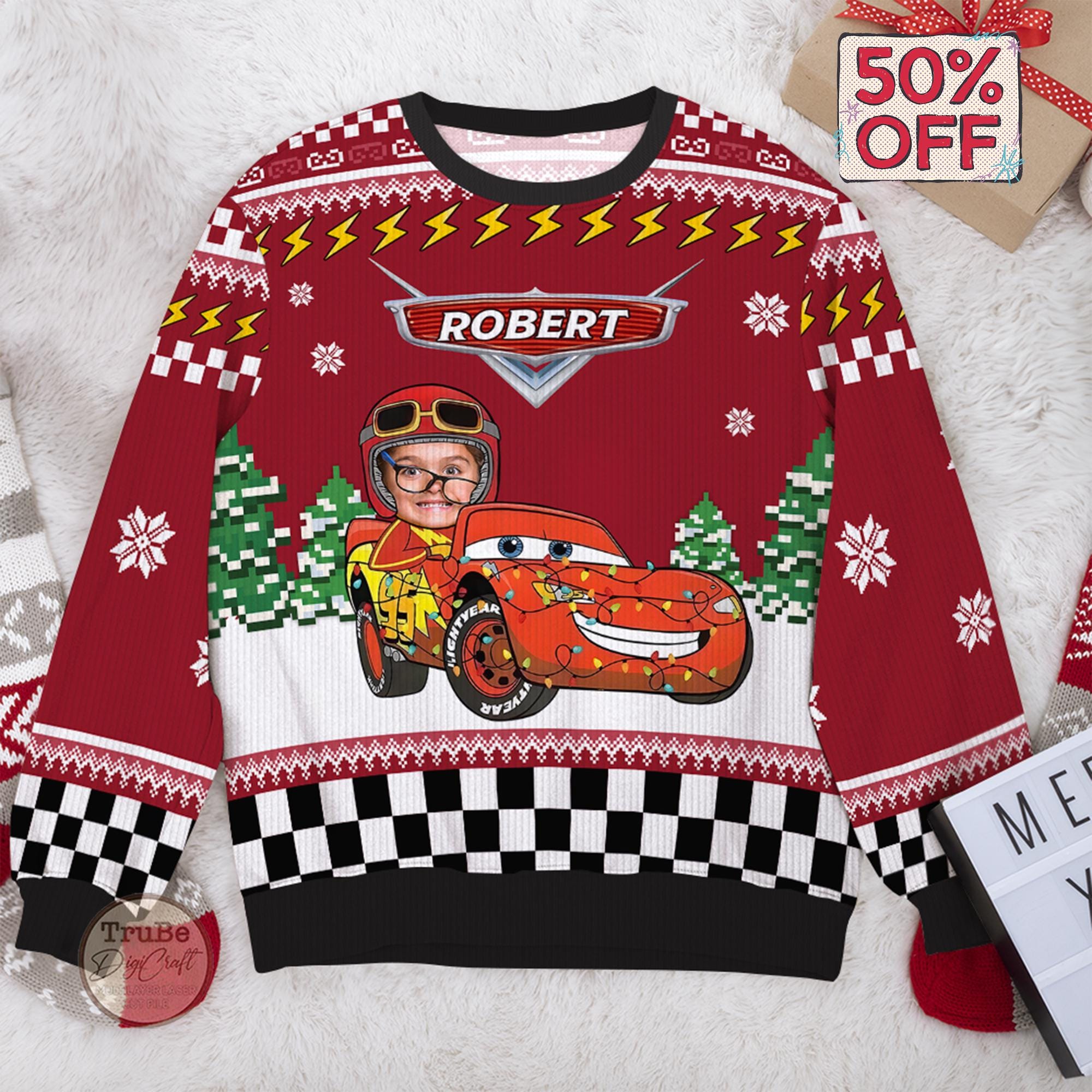 il_2000xN.7275363722_51i8.jpg Personalized Kid Photo Car Toy Ugly Sweater, Custom Kid Face Car Racing Christmas Sweater, Funny Christmas Gift for Kids, Holiday Ugly Party