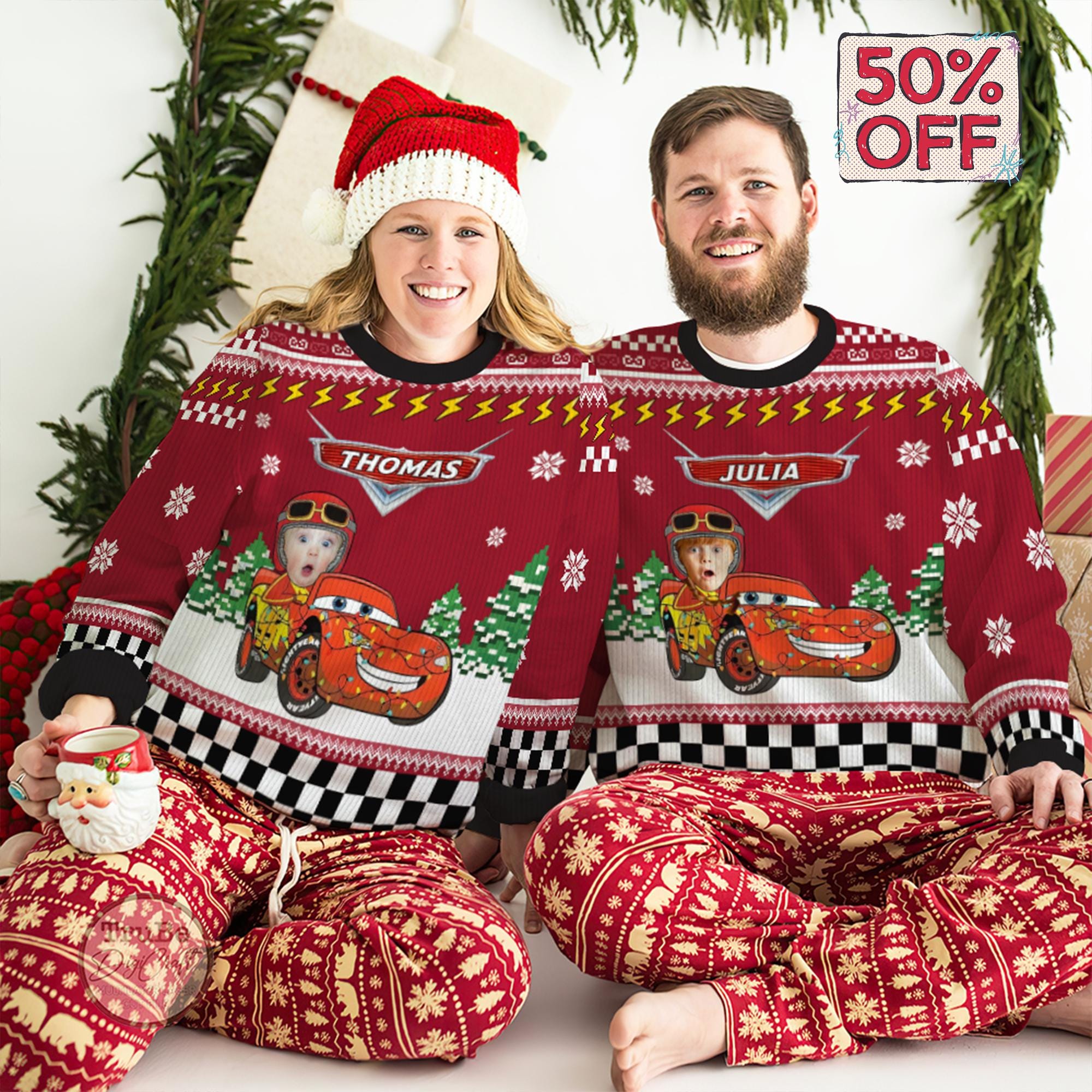 Personalized Kid Photo Car Toy Ugly Sweater, Custom Kid Face Car Racing Christmas Sweater, Funny Christmas Gift for Kids, Holiday Ugly Party