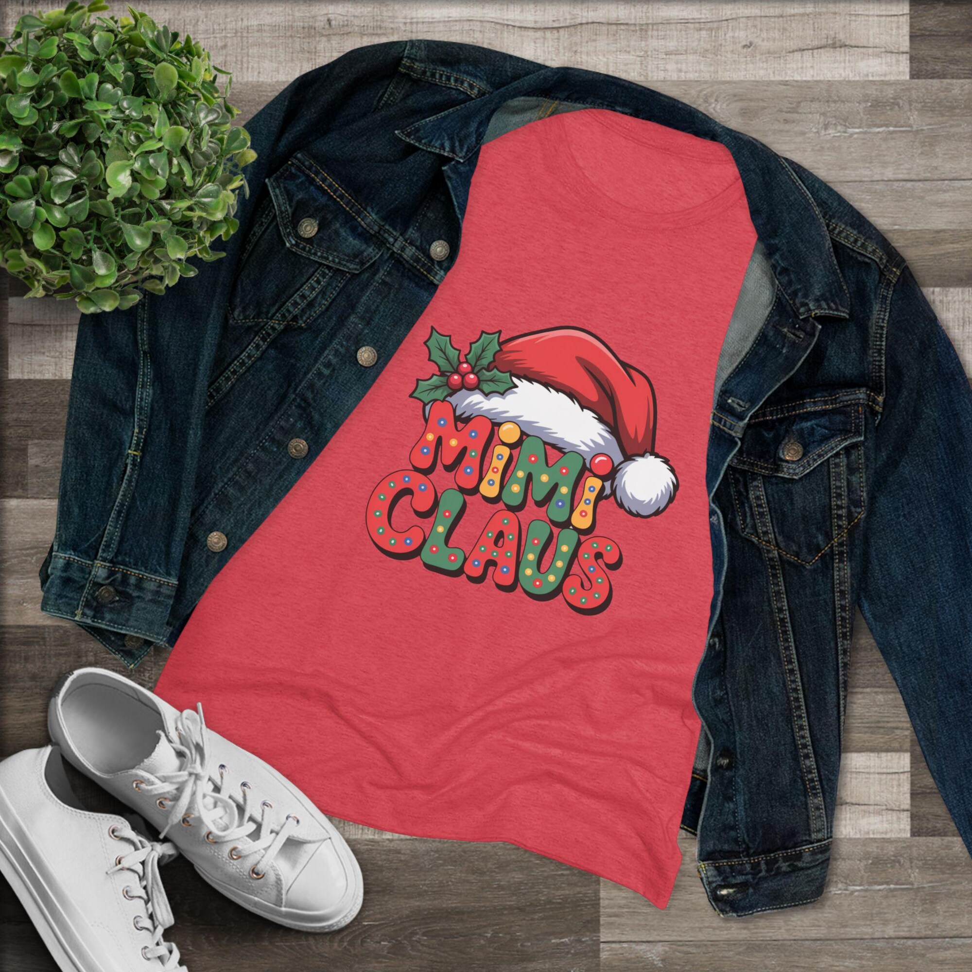 Mimi Claus Christmas Women’s Triblend Tee, Holiday Graphic Shirt, Festive Xmas Top, Grandma Gift, Family Christmas Outfit