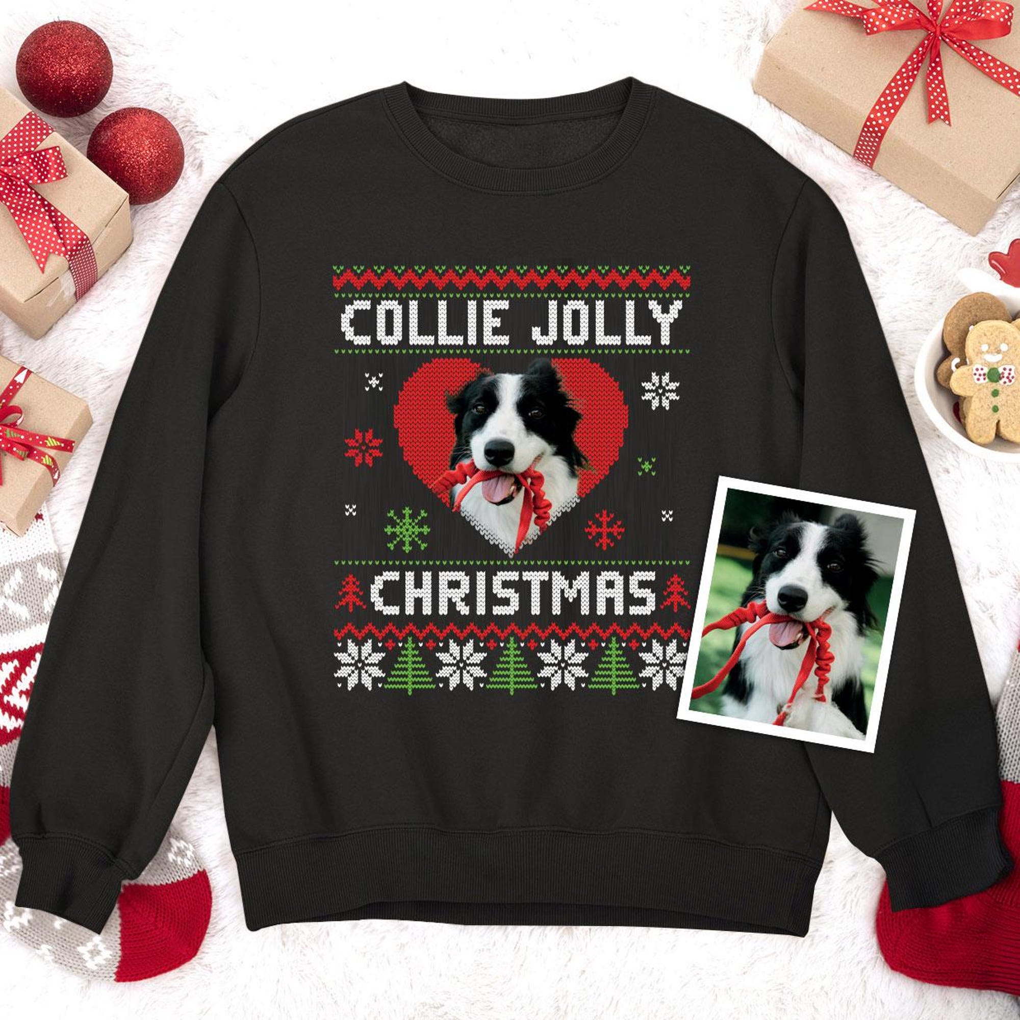 Christmas Border Collie sweatshirt ugly jumper sweater. Personalised custom Rough Collie Bearded Collie Womens Ladies Kids Mens Top UK US