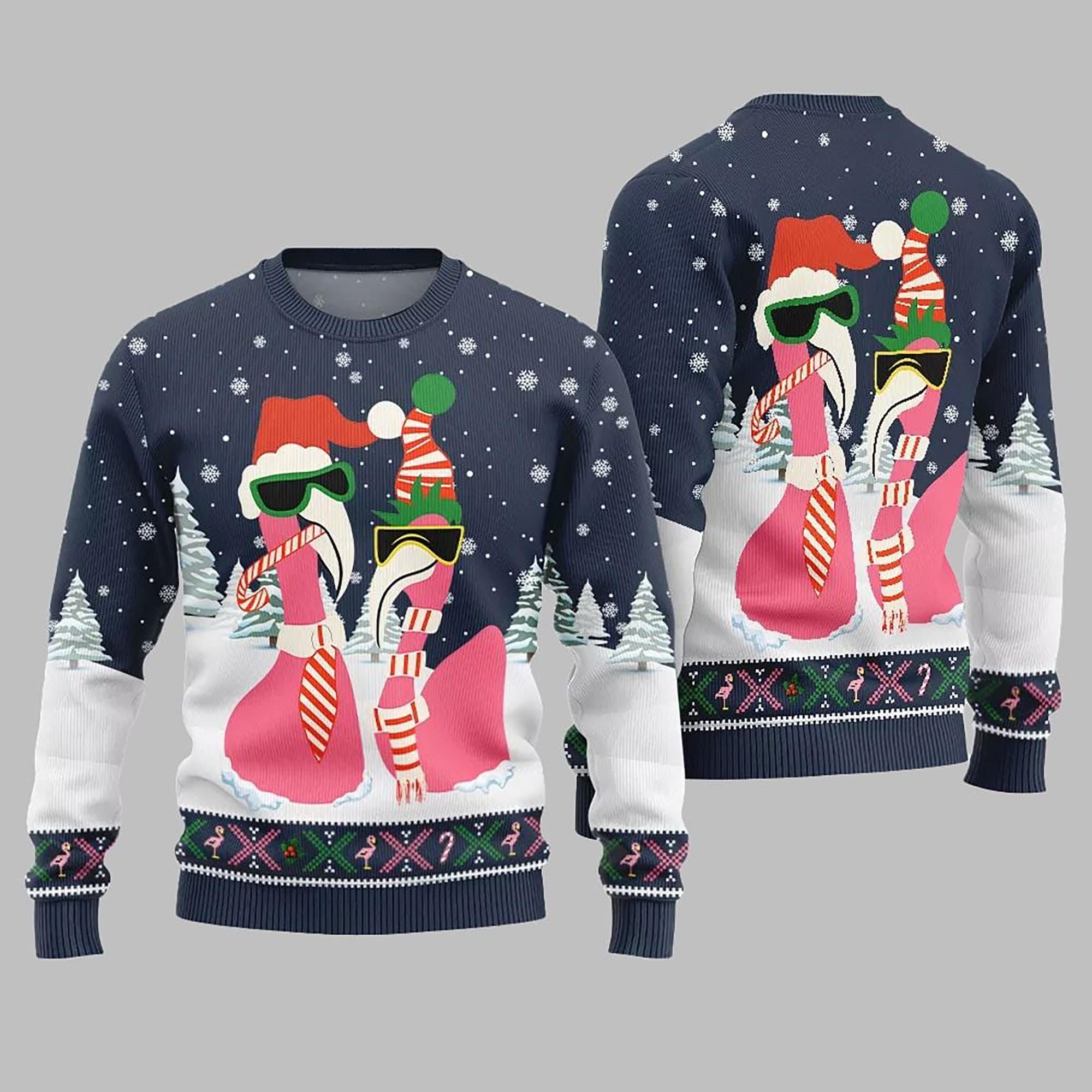 il_2000xN.7276909677_dwtr.jpg Cool Flamingo Ugly Christmas Sweater 2025, Funny Holiday Pullover with Santa Hat Sunglasses, Festive Xmas Party Outfit for Men & Women