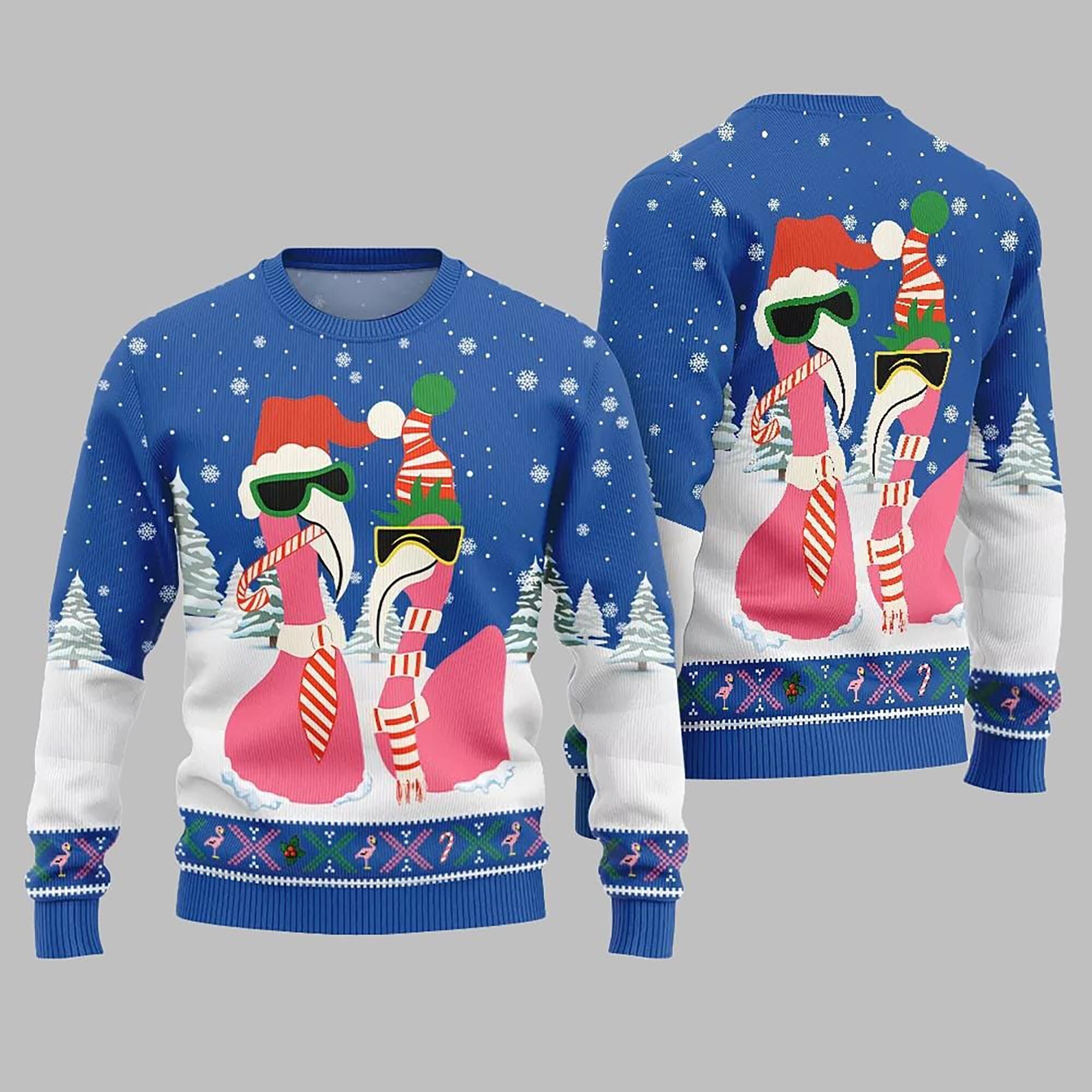 il_2000xN.7276909679_mznb.jpg Cool Flamingo Ugly Christmas Sweater 2025, Funny Holiday Pullover with Santa Hat Sunglasses, Festive Xmas Party Outfit for Men & Women