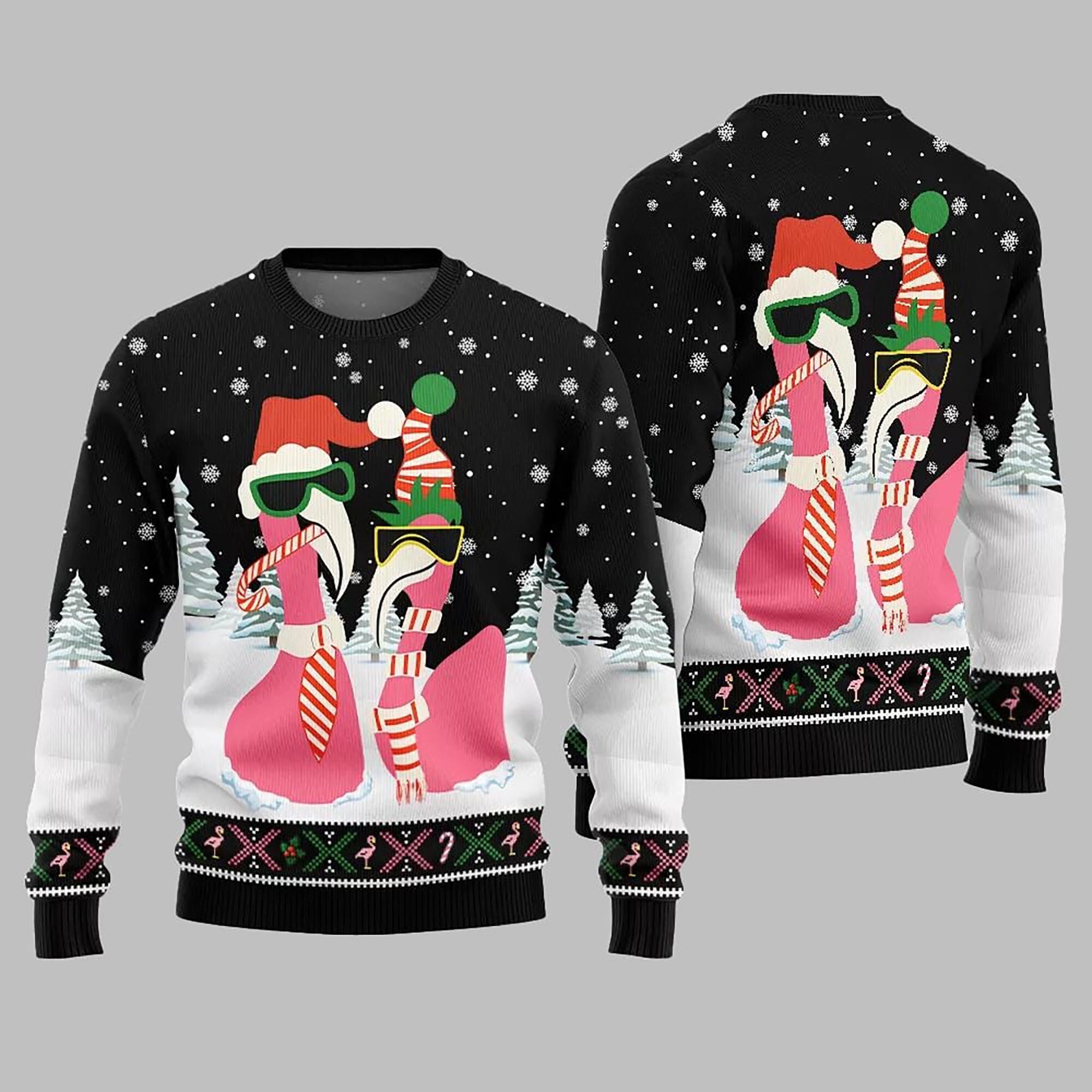 il_2000xN.7276909683_47qo.jpg Cool Flamingo Ugly Christmas Sweater 2025, Funny Holiday Pullover with Santa Hat Sunglasses, Festive Xmas Party Outfit for Men & Women