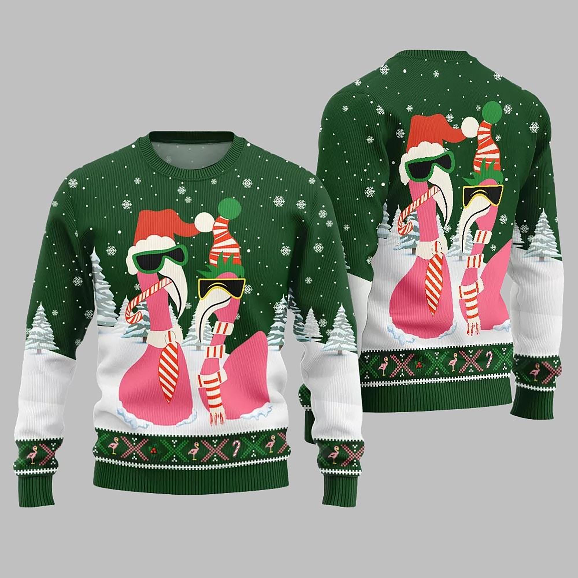 Cool Flamingo Ugly Christmas Sweater 2025, Funny Holiday Pullover with Santa Hat Sunglasses, Festive Xmas Party Outfit for Men & Women