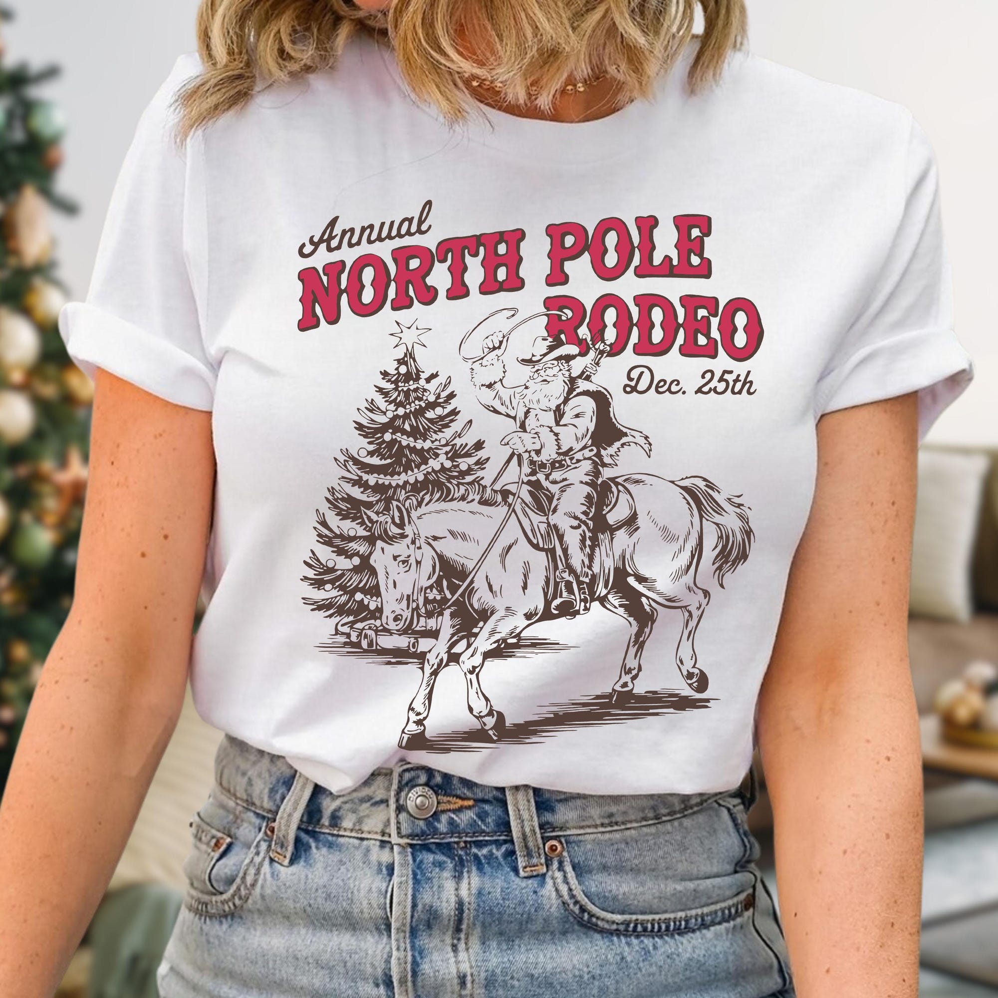 Annual North Pole Rodeo Shirt, Western Christmas Shirt, Cowgirl Christmas Shirt, Cowboy Santa, Country Holiday Gift, North Pole Sweatshirt