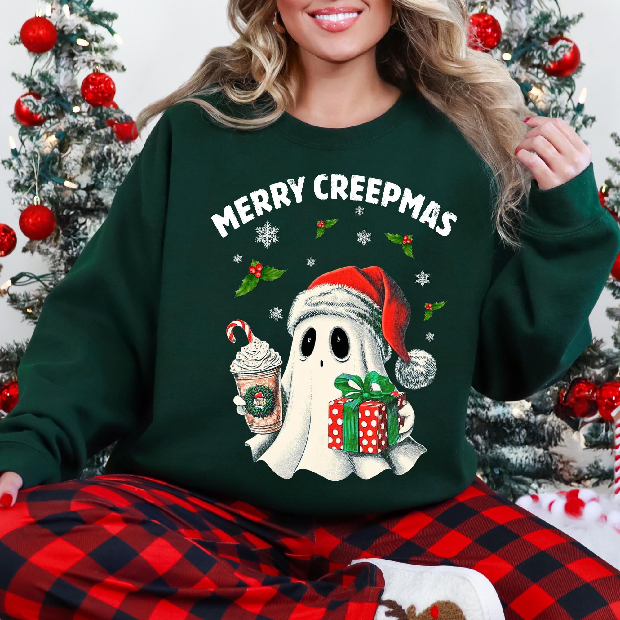 il_2000xN.7277029284_j9j6-1.jpg Merry Creepmas Ghost Christmas Shirt, Spooky Christmas Sweatshirt, Retro Ghost With Santa Hat, Halloween Christmas Shirt, Seasons Creepings