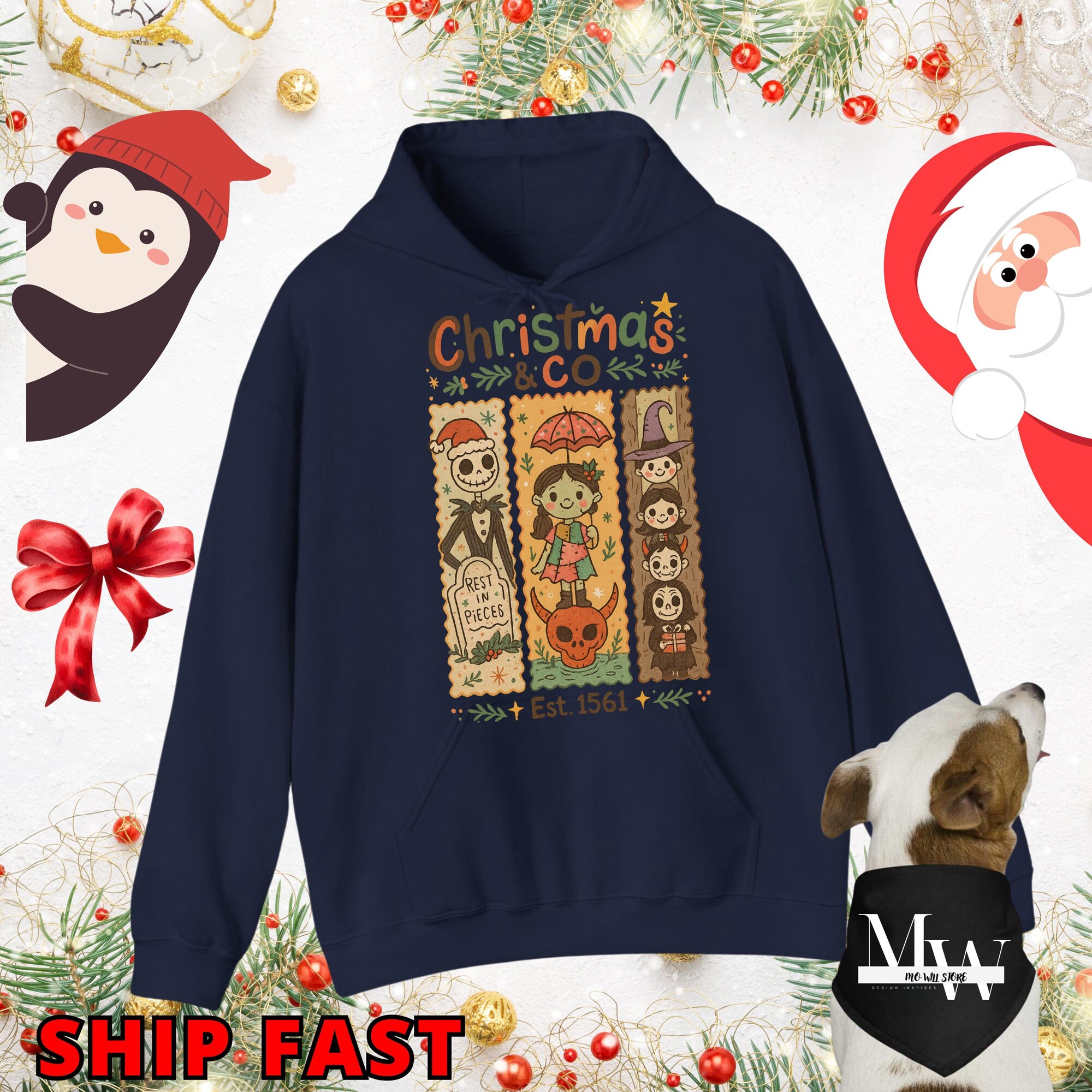 Comfort Colors® The Burtons Spooky Christmas Shirt, Gothic Holiday Sweatshirt, Cute Halloween Xmas T Shirt, Alternative Holiday Gift Bandana