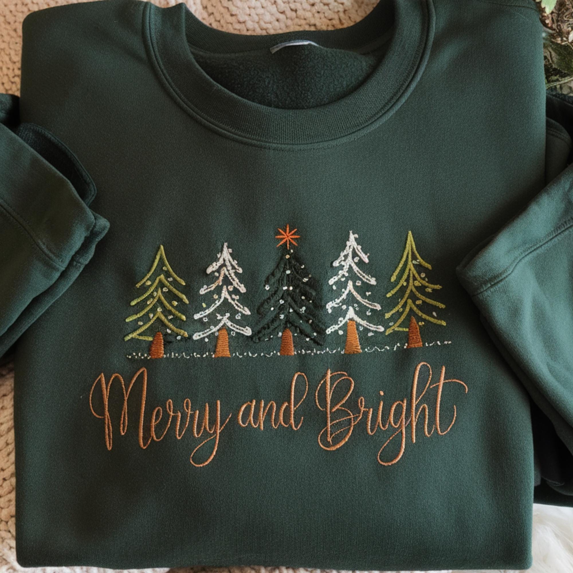 Merry and Bright Embroidered Sweatshirt, Christmas Tree Shirt, Merry Christmas Tee, Christmas Shirt, Holiday Gift, Christmas Gifts