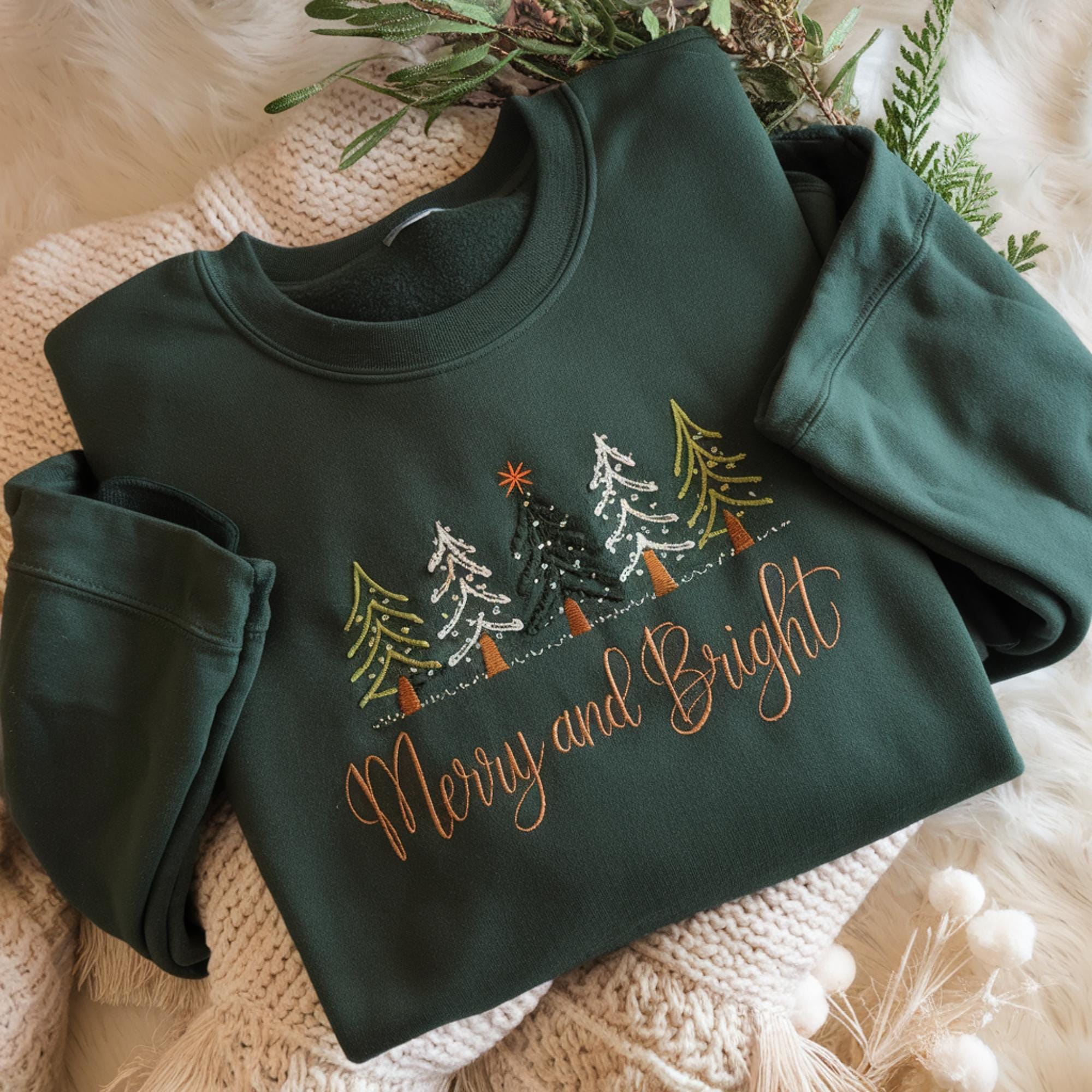 il_2000xN.7278178501_cpbl-3.jpg Merry and Bright Embroidered Sweatshirt, Christmas Tree Shirt, Merry Christmas Tee, Christmas Shirt, Holiday Gift, Christmas Gifts