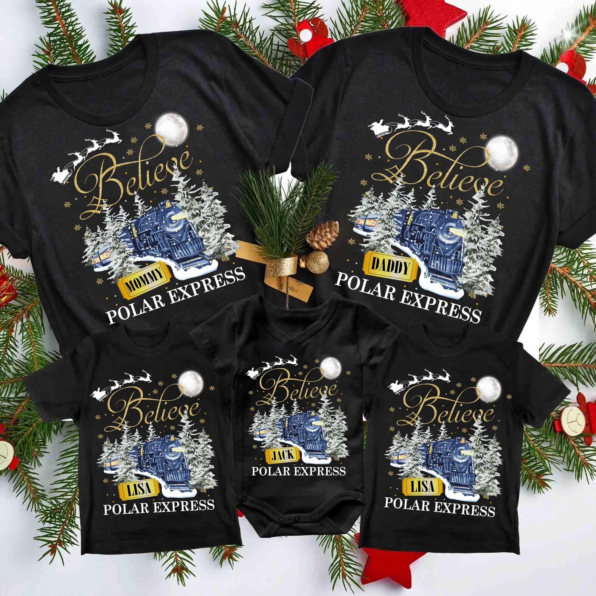 Personalized Polar Express Christmas Shirt, Custom Christmas Family Name Tshirt, Blue Christmas Train Tee, Polar Express Family Matching