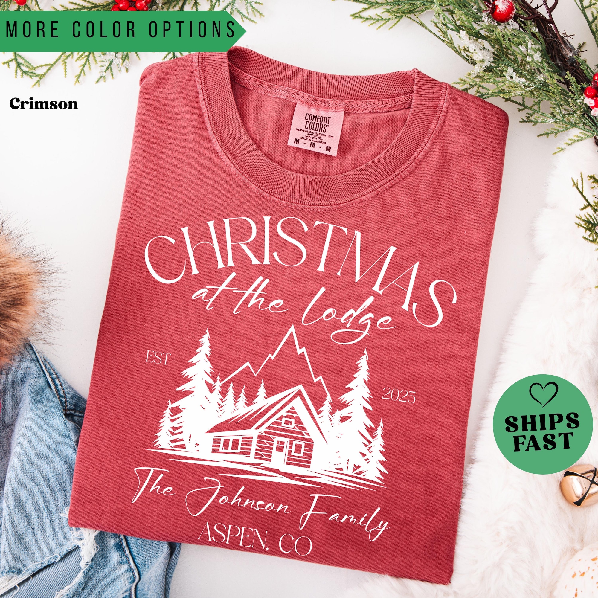 Custom Family Christmas 2025 Shirt, Matching Family Christmas Tshirt, Personalized Name Christmas Shirt, Christmas at the Lodge Shirt