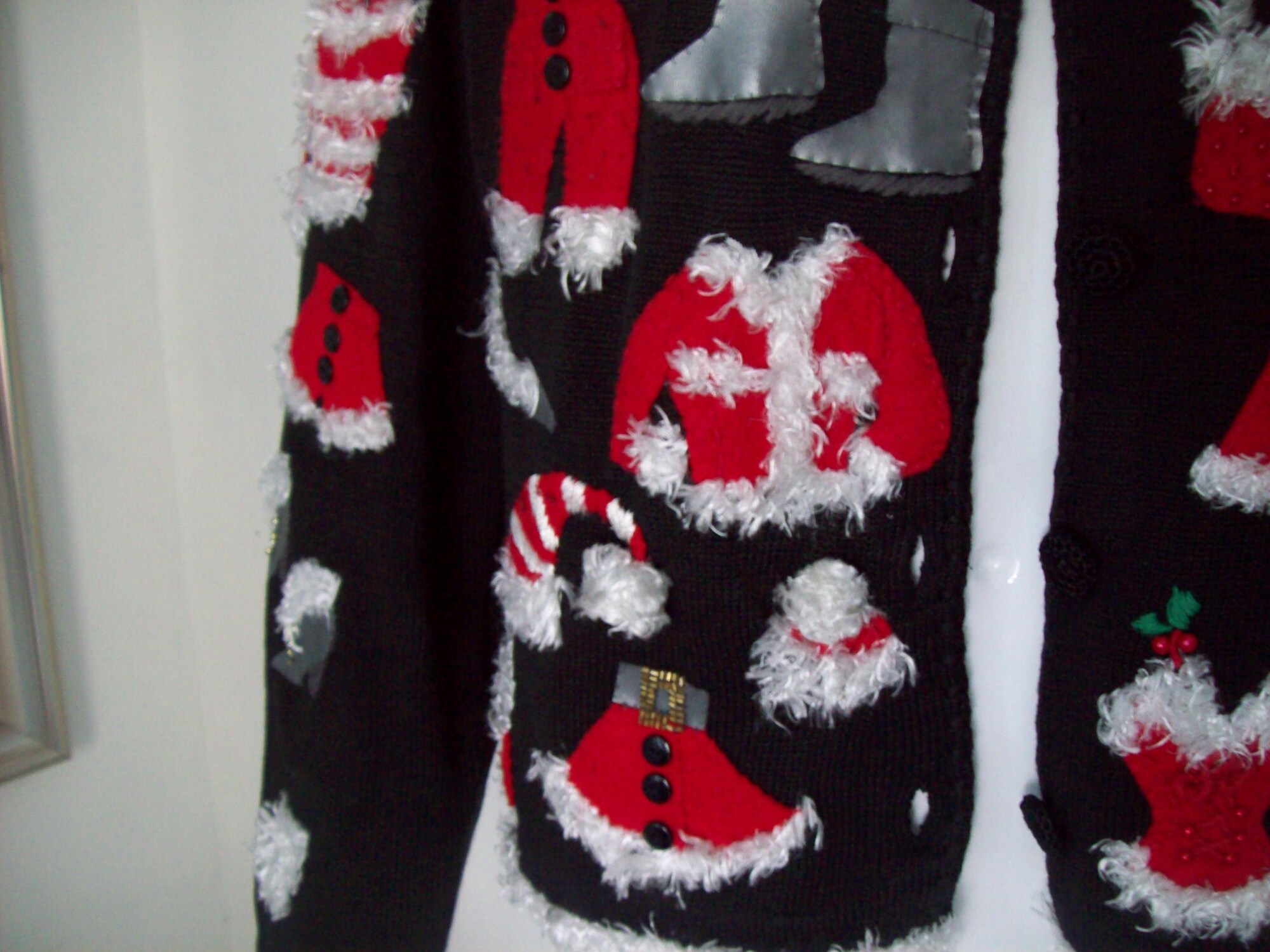 il_2000xN.7279630405_l32j.jpg Christmas Cardigan Ugliest XMas Knitted Sweater White Furry Trim Santa Suits Shoes Pattern Red Black Christmas Party Sz XL