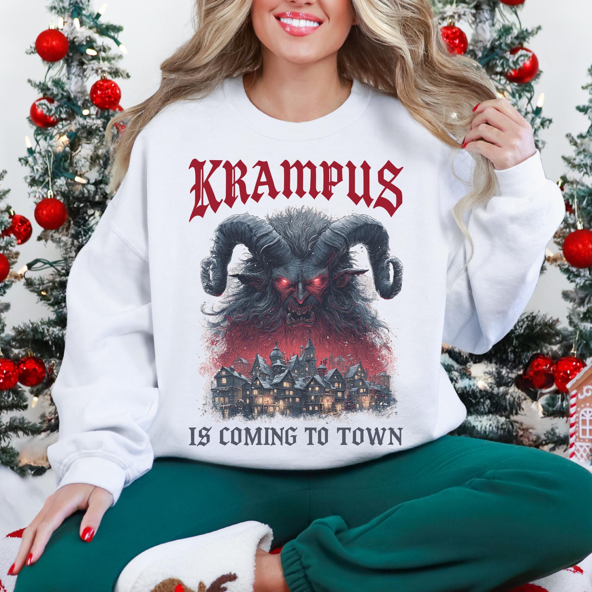 Krampus Is Coming To Town Sweatshirt, Krampus Christmas, Krampusnacht Night, Christmas Sweatshirt, Creepy Holiday Shirt, Gruss Vom Krampus