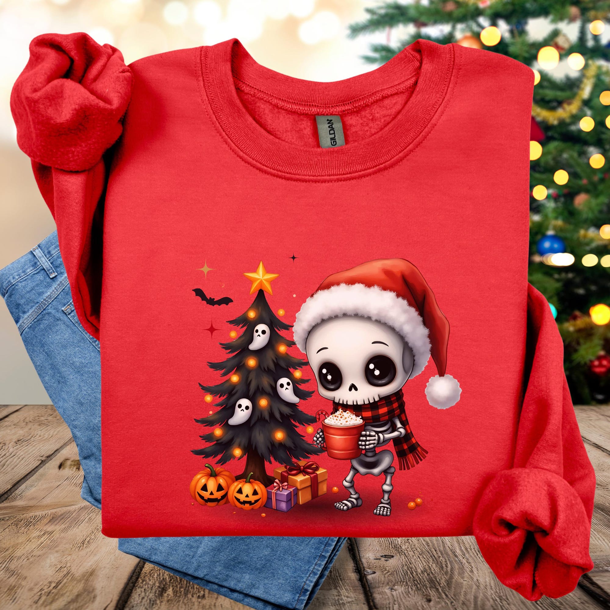 il_2000xN.7279906271_eqlb.jpg Chibi Goth Christmas Sweatshirt, Cute Holiday Crewneck Jumper, Festive Emo Xmas Pullover, Black and White Winter Apparel, Dark Kawaii Santa