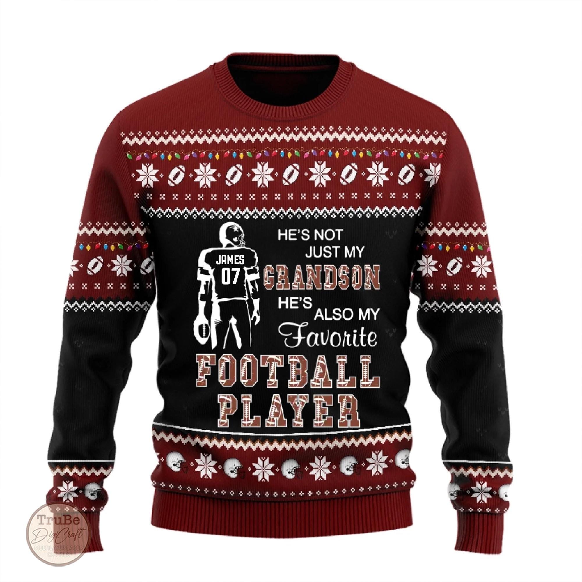 il_2000xN.7280125785_ski4.jpg Personalized Football Ugly Christmas Sweater: Custom Name & Number