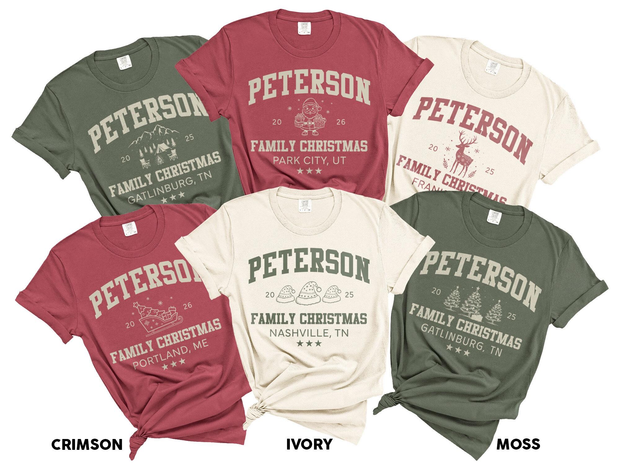 Custom Family Christmas Shirt Comfort Colors® Matching Family Christmas Tshirt Personalized Name Christmas Shirt Vintage Santa Varsity Shirt