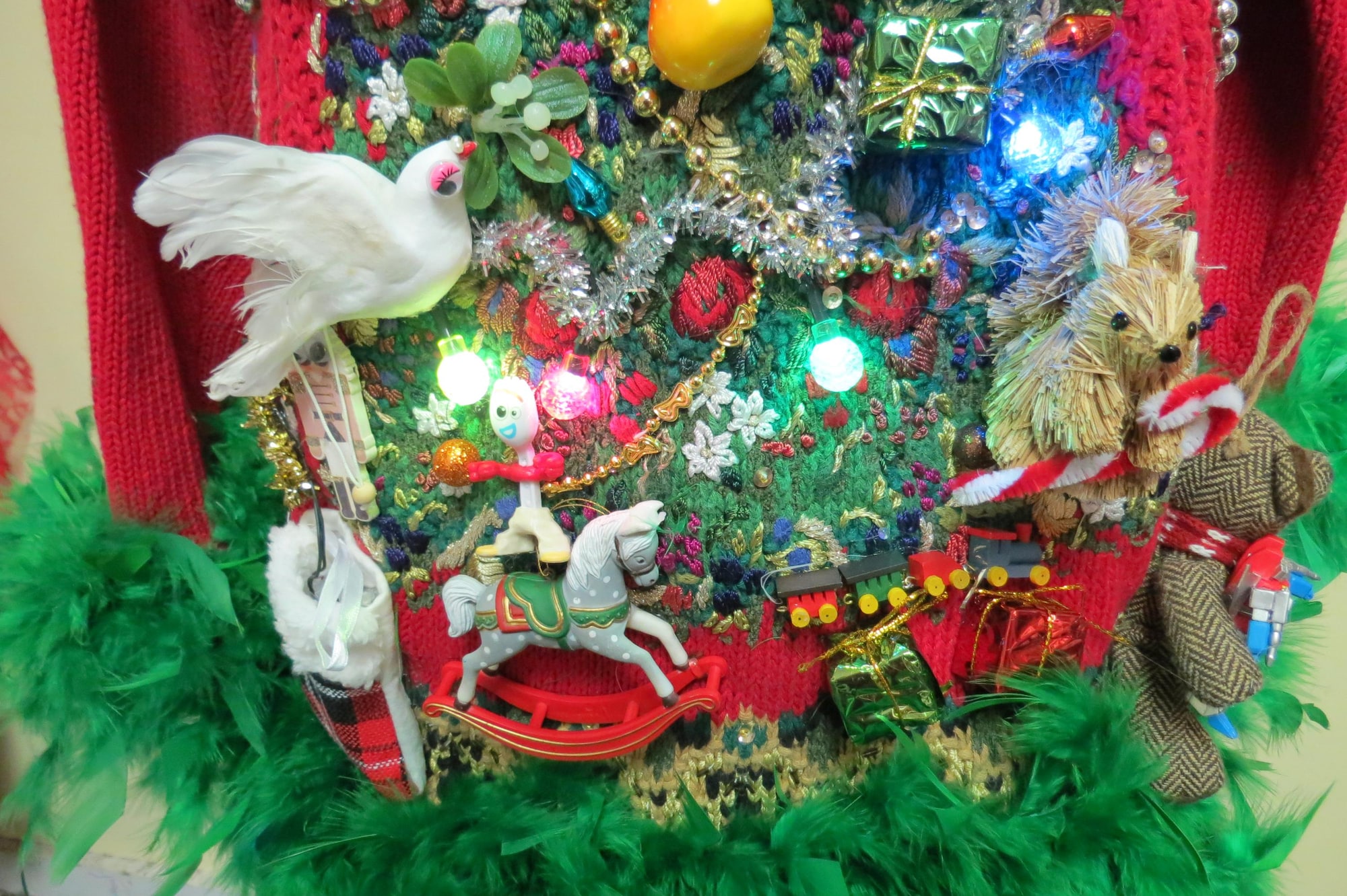 il_2000xN.7280585335_k9l2-1.jpg 2 Turtle Doves, a Partridge. a squirrel and Pear in a Christmas Tree Tacky Ugly Christmas Sweater Feathers Womens Small