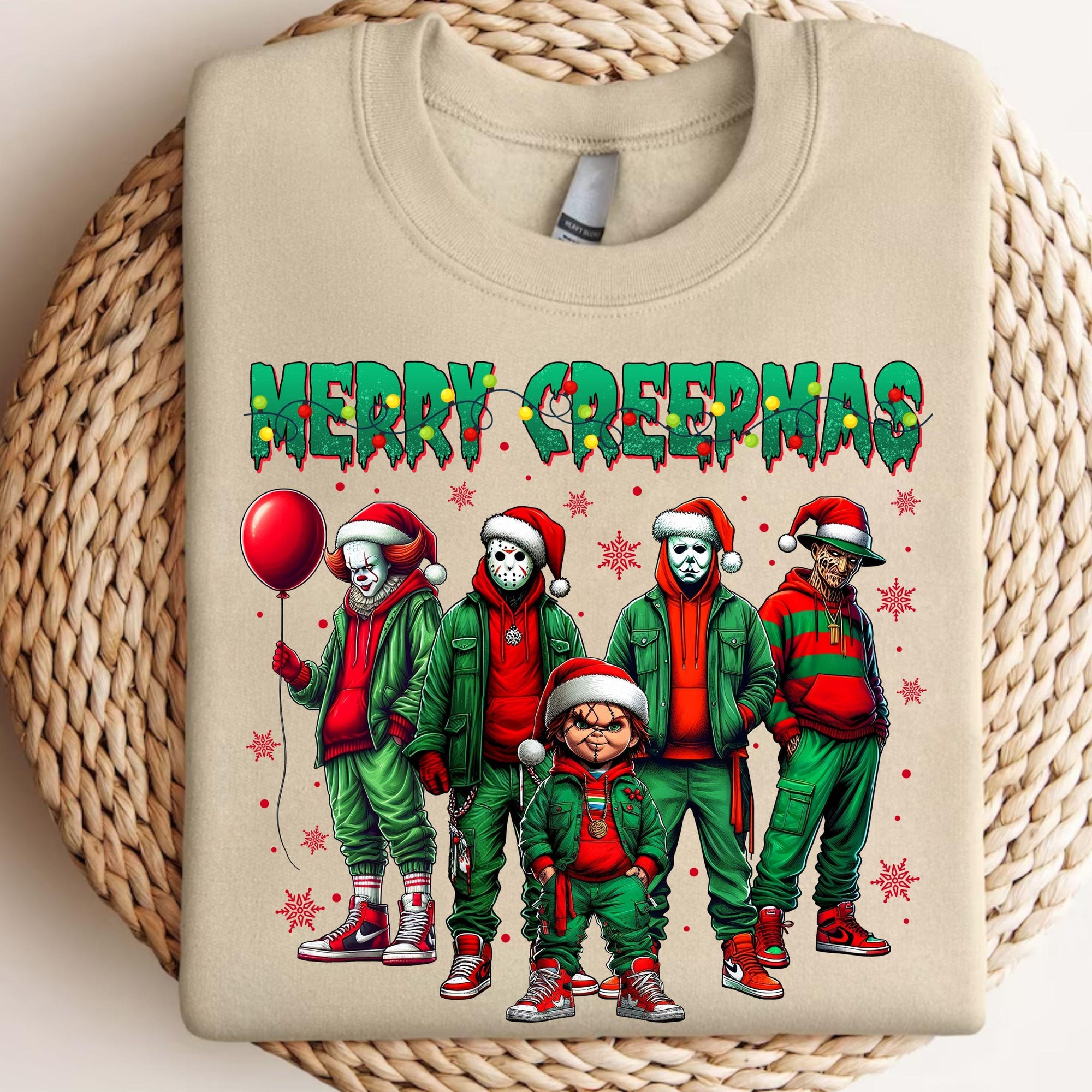 Merry Creepmas Sweatshirt, Christmas Movie Characters Sweatshirt, Friends Christmas Sweatshirt,  Horror Christmas Friends Gift Sweatshirt
