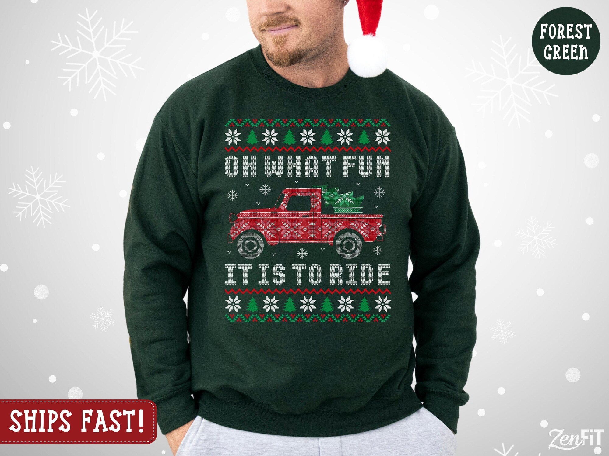 Oh What Fun It Is To Ride Christmas Sweatshirt: Cotton and Polyester Blend S-3XL