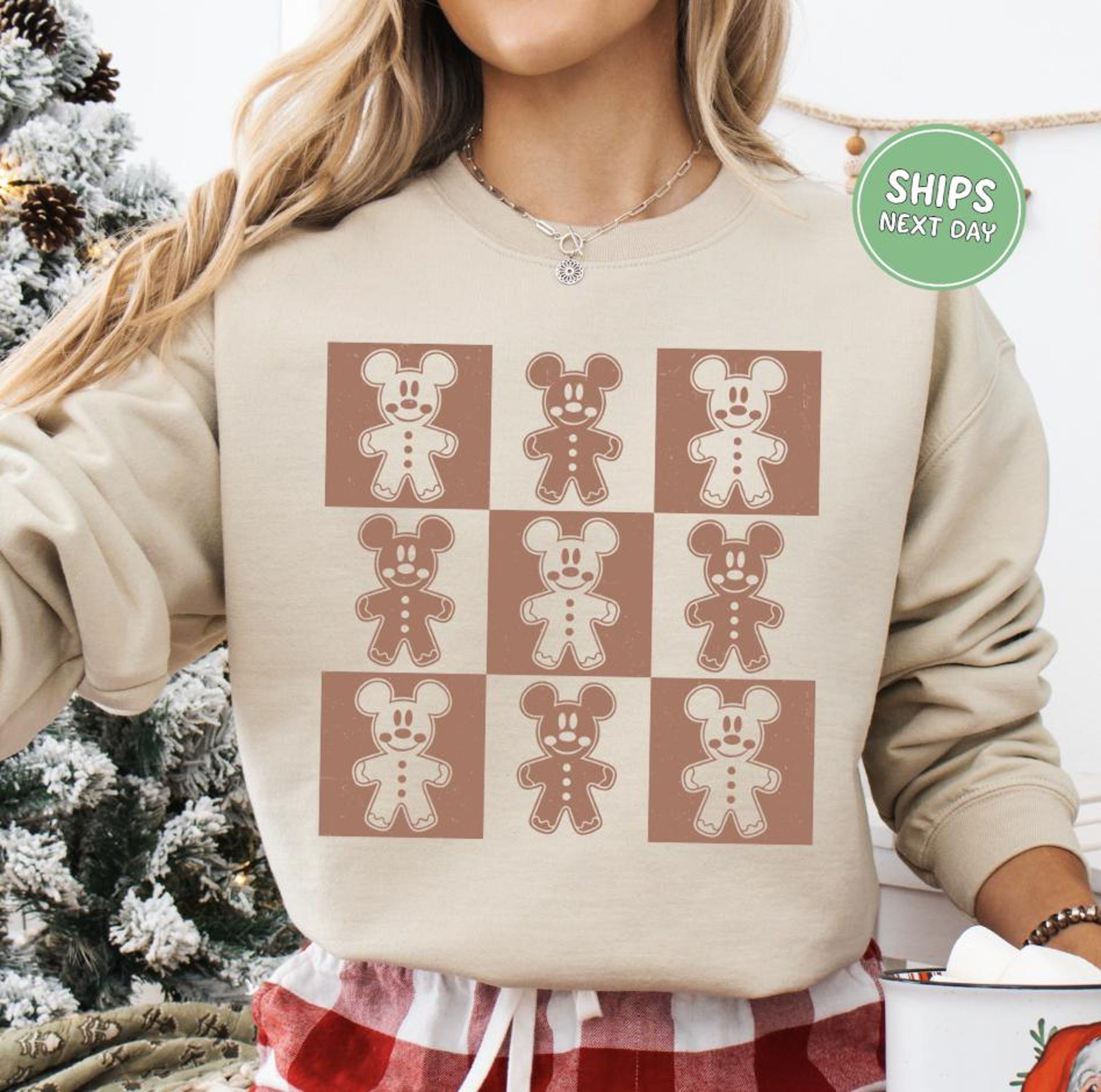 Retro Disney Checkered Gingerbread Sweatshirt Mickey Gingerbread Distressed Christmas Sweatshirt Holiday Season Sweatshirt Christmas Gift