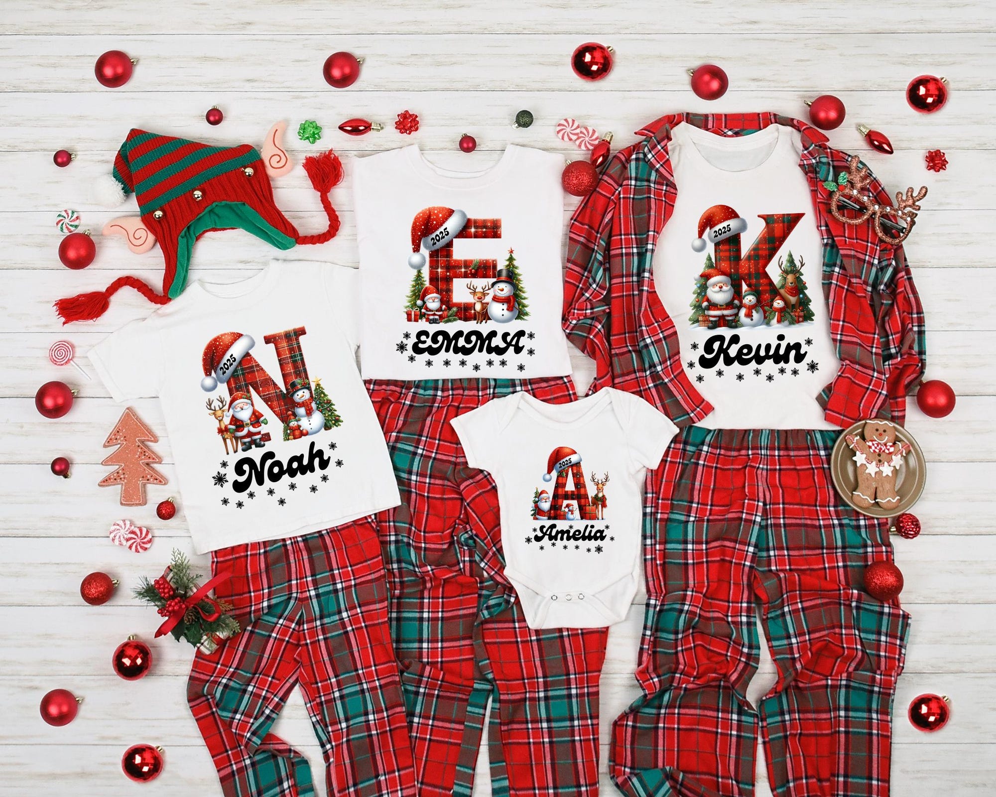 Monogrammed Family Christmas Matching Shirt, Custom Name Christmas Holiday T-Shirt, Personalized Xmas Family Matching Shirt