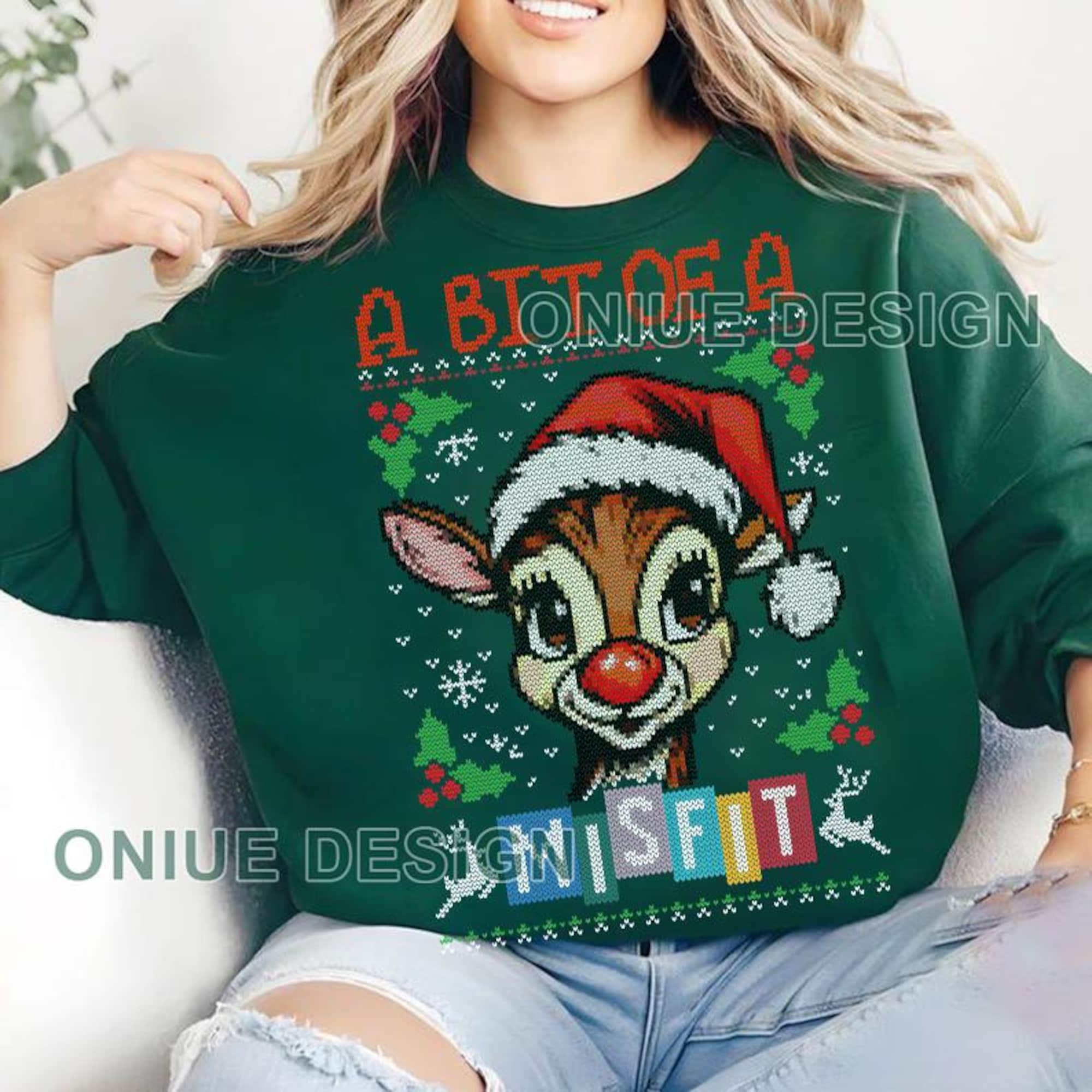 Rudolph Christmas Sweatshirt: Retro Pixel Reindeer, Ugly Xmas Jumper