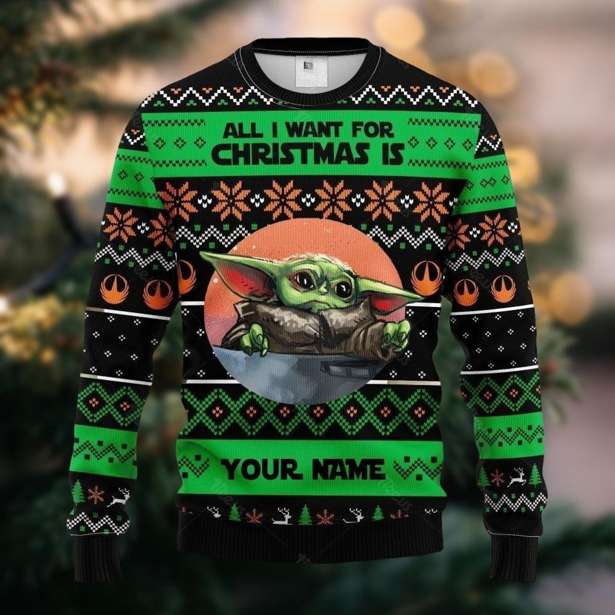Personalized Star Wars Baby Yoda Christmas Sweater, Star Wars Christmas Sweater, Disneyland Family Sweater, Funny Xmas Holiday Sweater