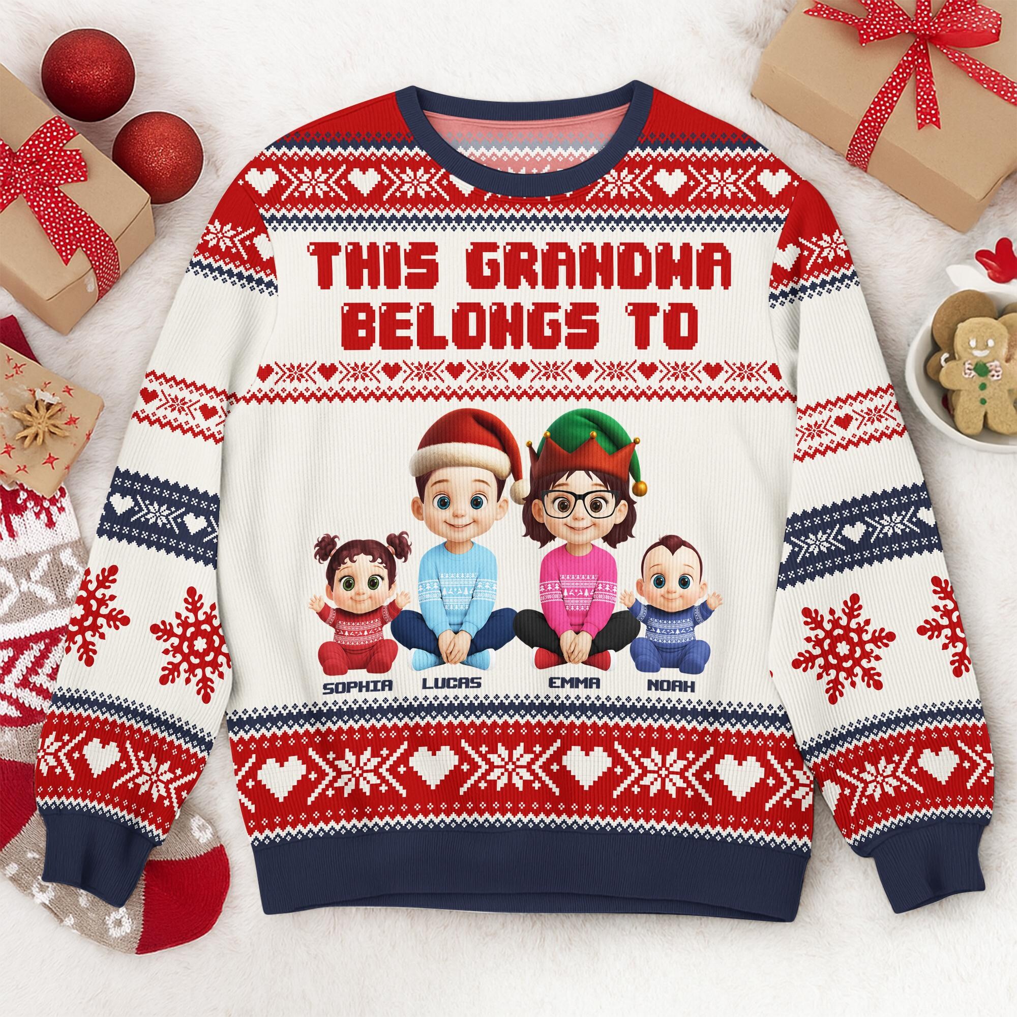 Personalized Grandma Christmas Sweater, This Grandma Belongs To Ugly Sweater, Custom Grandkids Names Gift, Family Matching Holiday Sweater