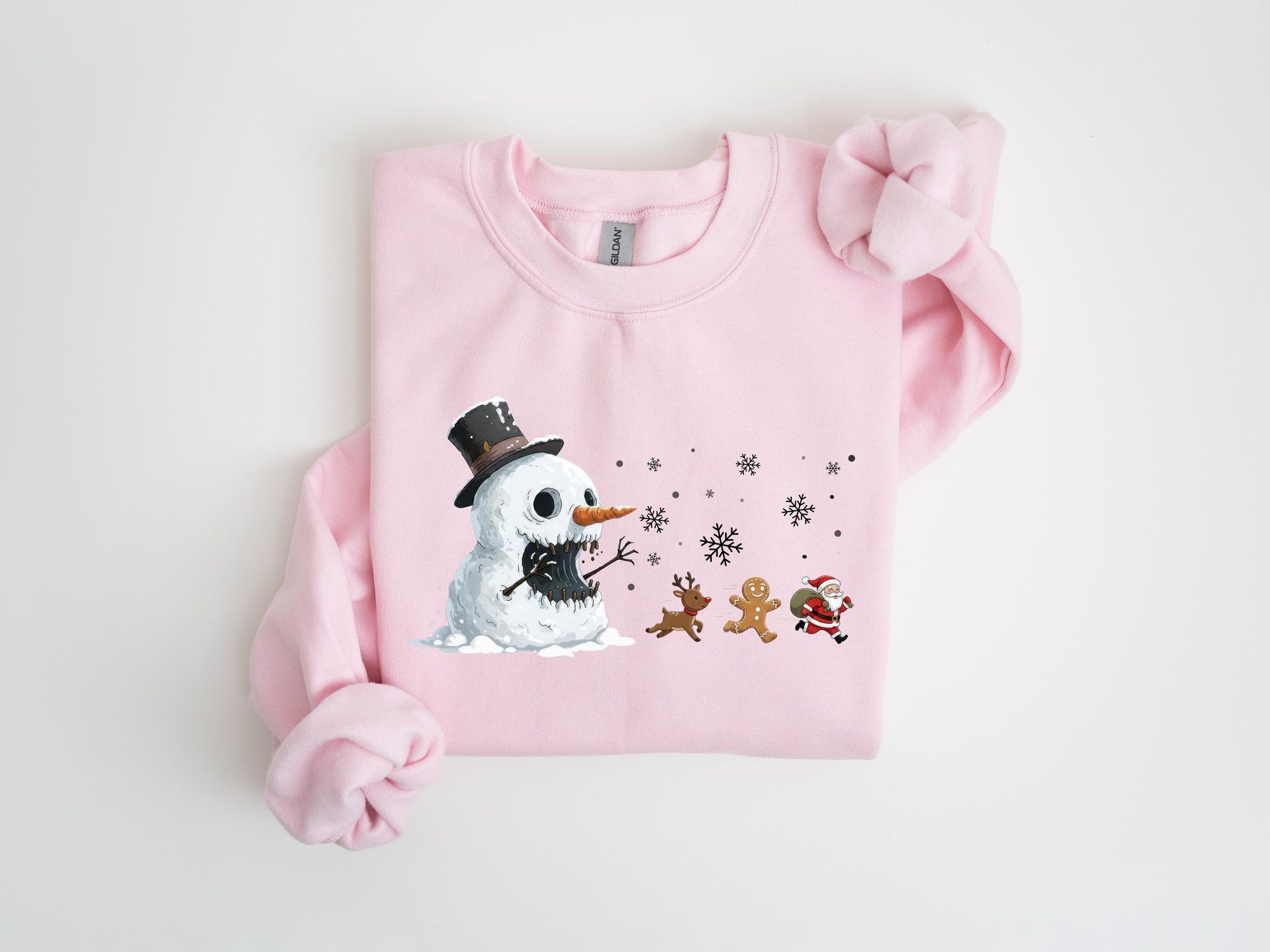 Creepy Santa Chase Sweatshirt | Horror Snowman Shirt | Funny Christmas Hoodie | Scary Xmas Gingerbread Gift Tee