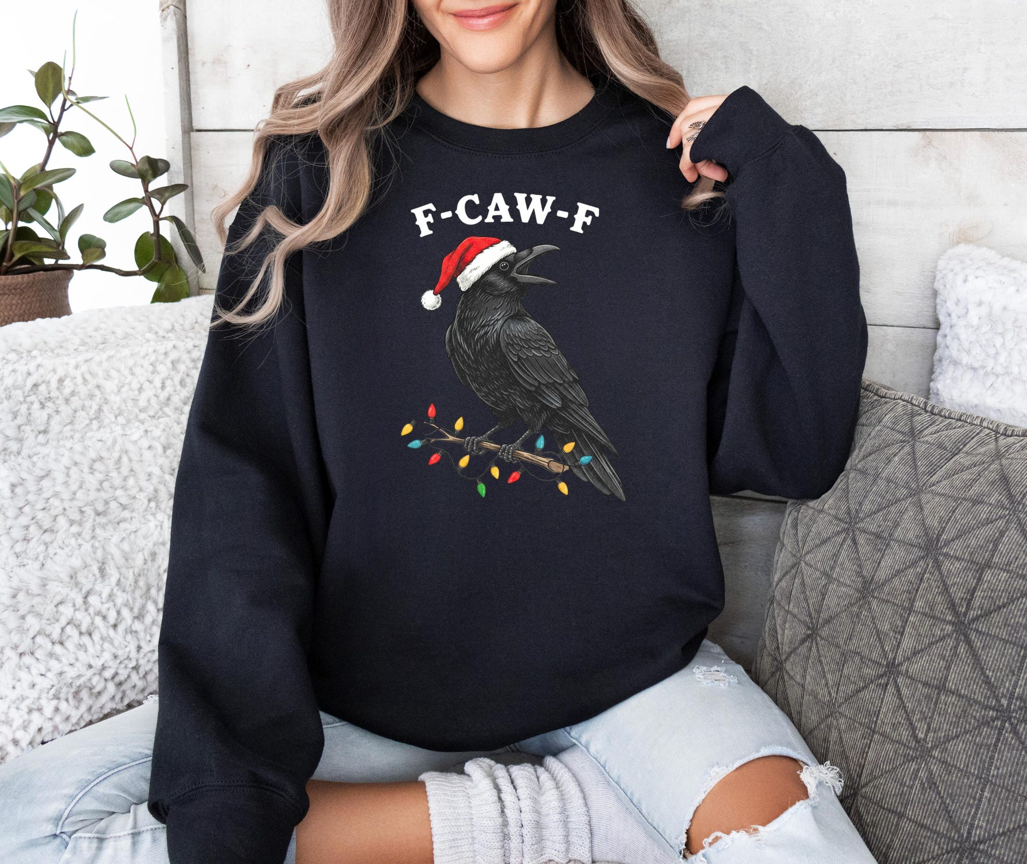 il_2000xN.7281922744_18vx.jpg Inappropriate Xmas Gift Tee | Goth Christmas Sweatshirt | F Caw F Funny Crow Shirt | Raven Holiday Hoodie | Funny Xmas Fbomb
