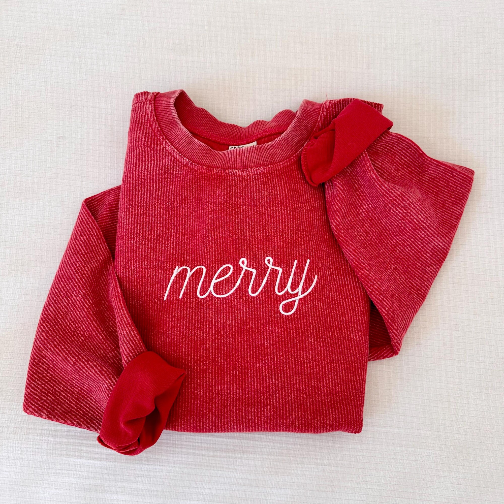 Embroidered Christmas Corded Sweatshirt, Varsity Crewneck, Merry Waffle Knit Crewneck