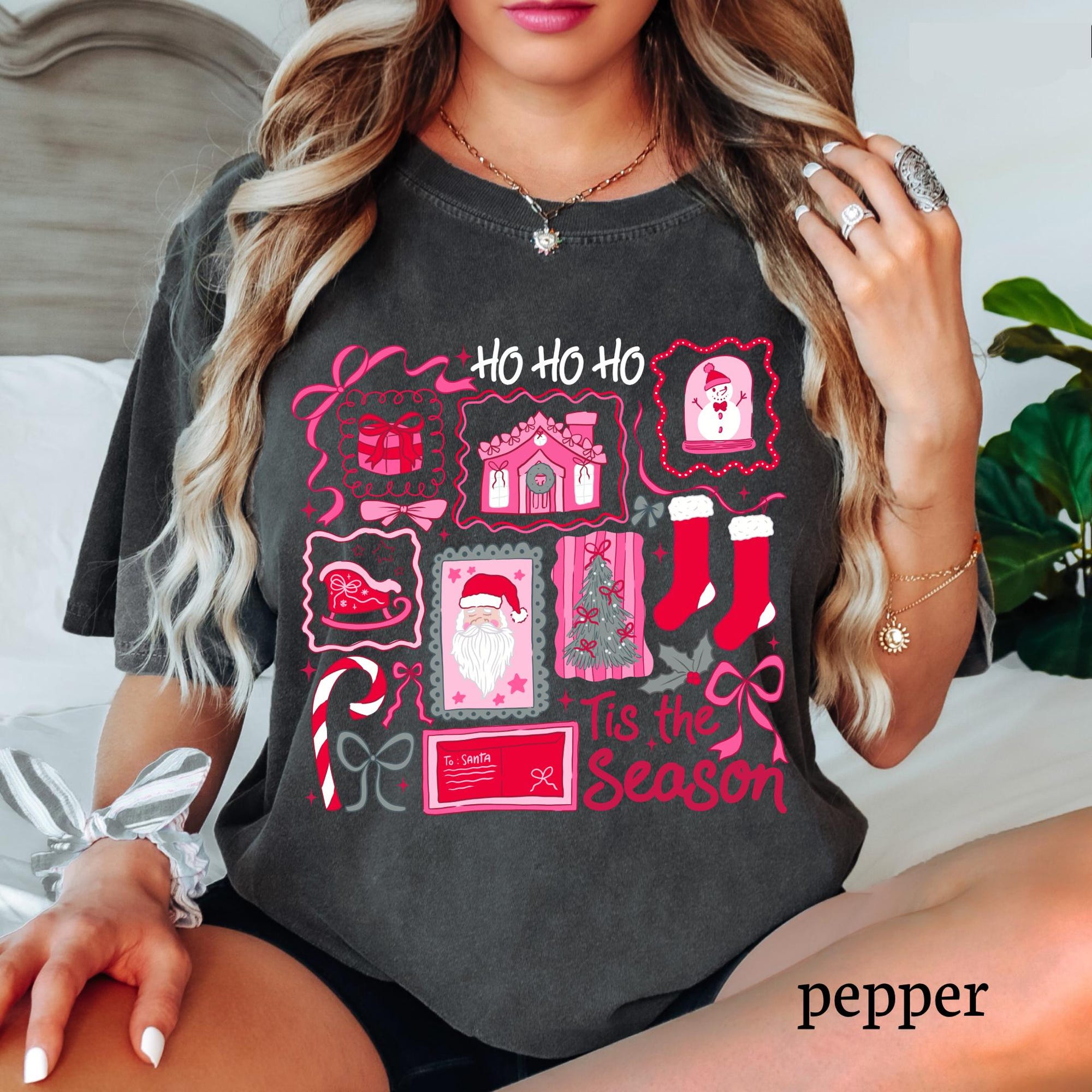 il_2000xN.7282158451_okrp-1.jpg Comfort Colors Christmas Santa Xmas Shirt, Christmas Trees Shirt, Womens Holiday Tees, Pink Tis The Season T-shirt, Christmas Gift