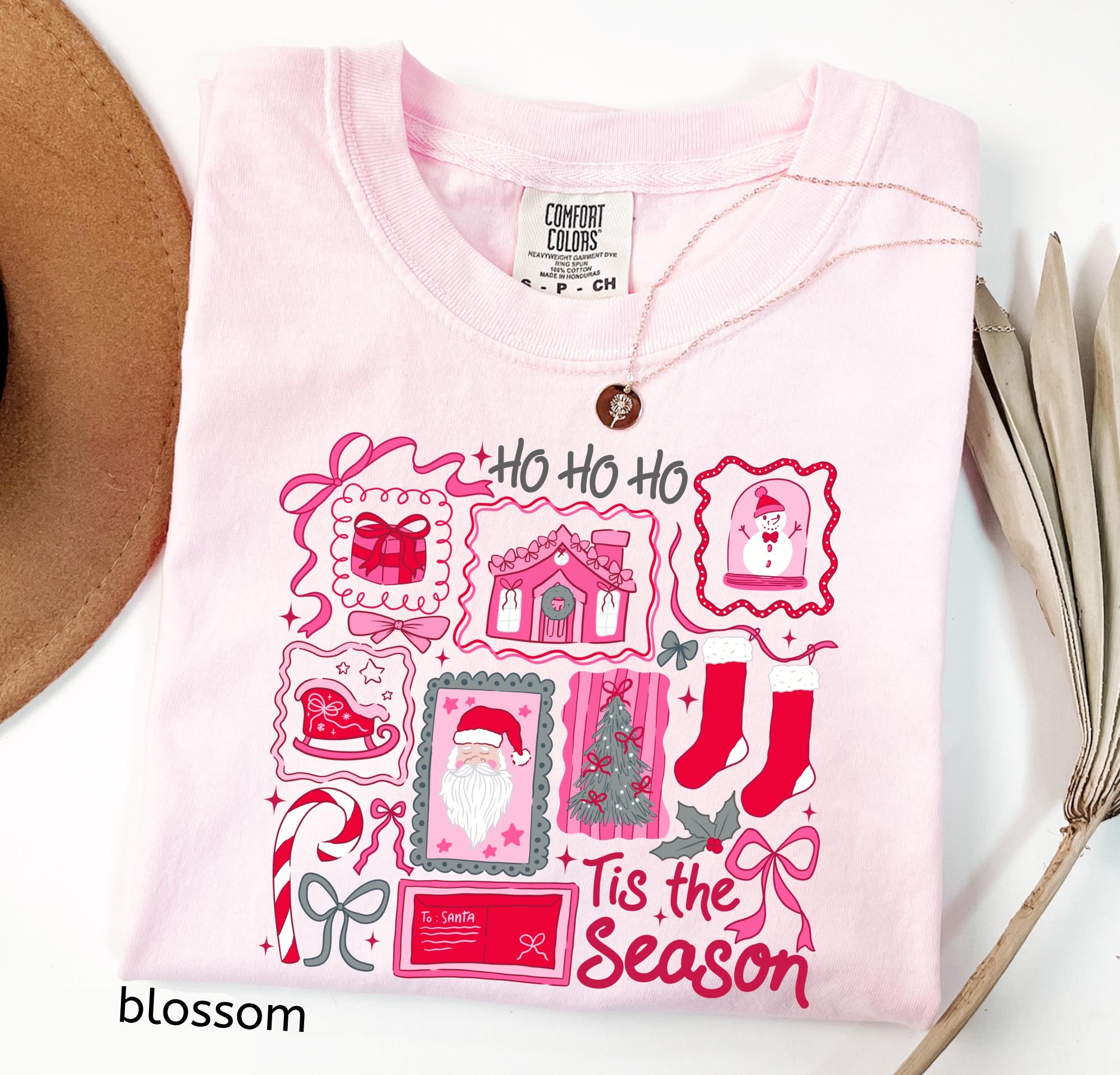 Comfort Colors Christmas  Santa Xmas Shirt, Christmas Trees Shirt, Womens Holiday Tees, Pink Tis The Season T-shirt, Christmas Gift