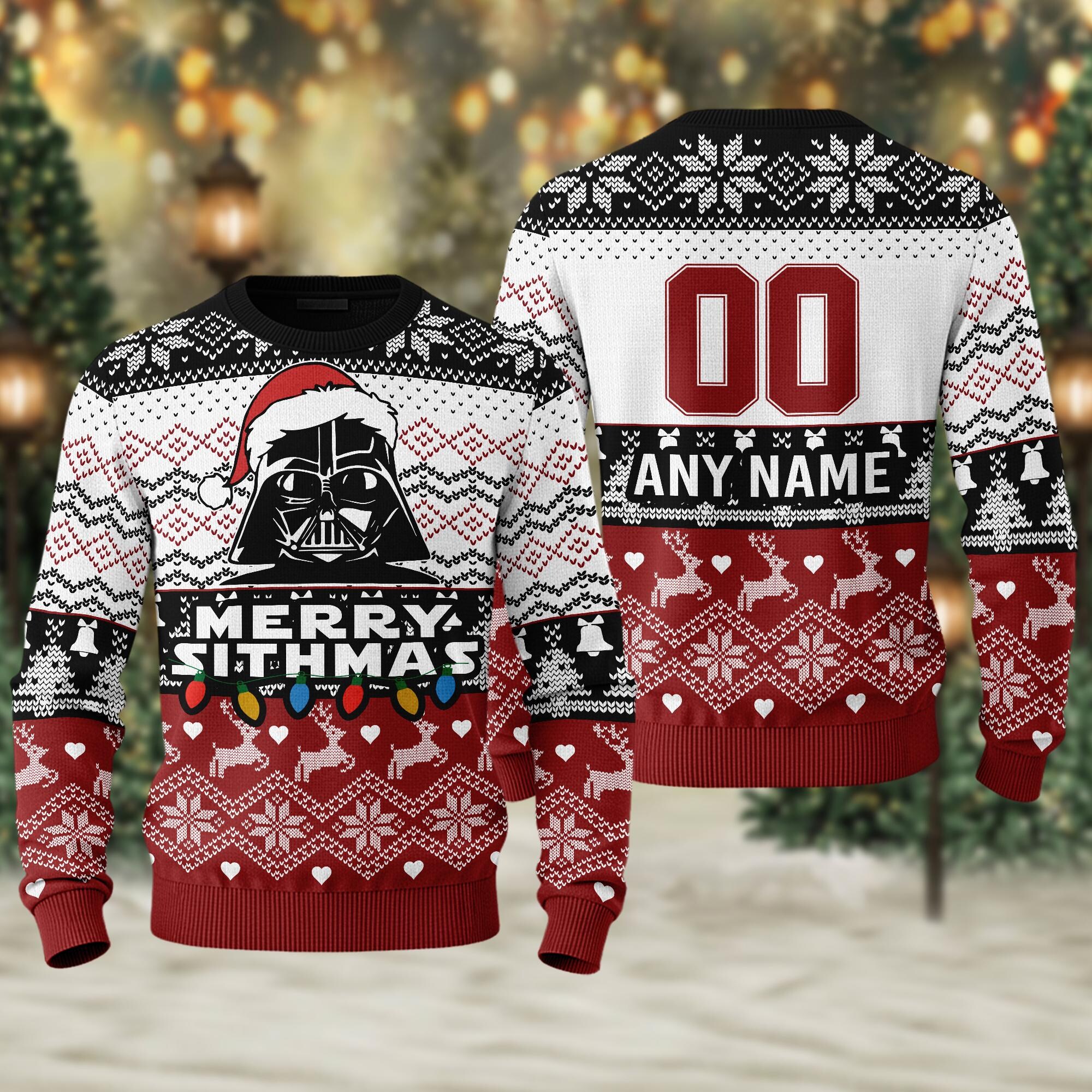 Personalized Name And Number Darth Vader Merry Sithmas Ugly Christmas Sweater, Star Wars Xmas Sweater, Christmas Gift For Men Women Kid