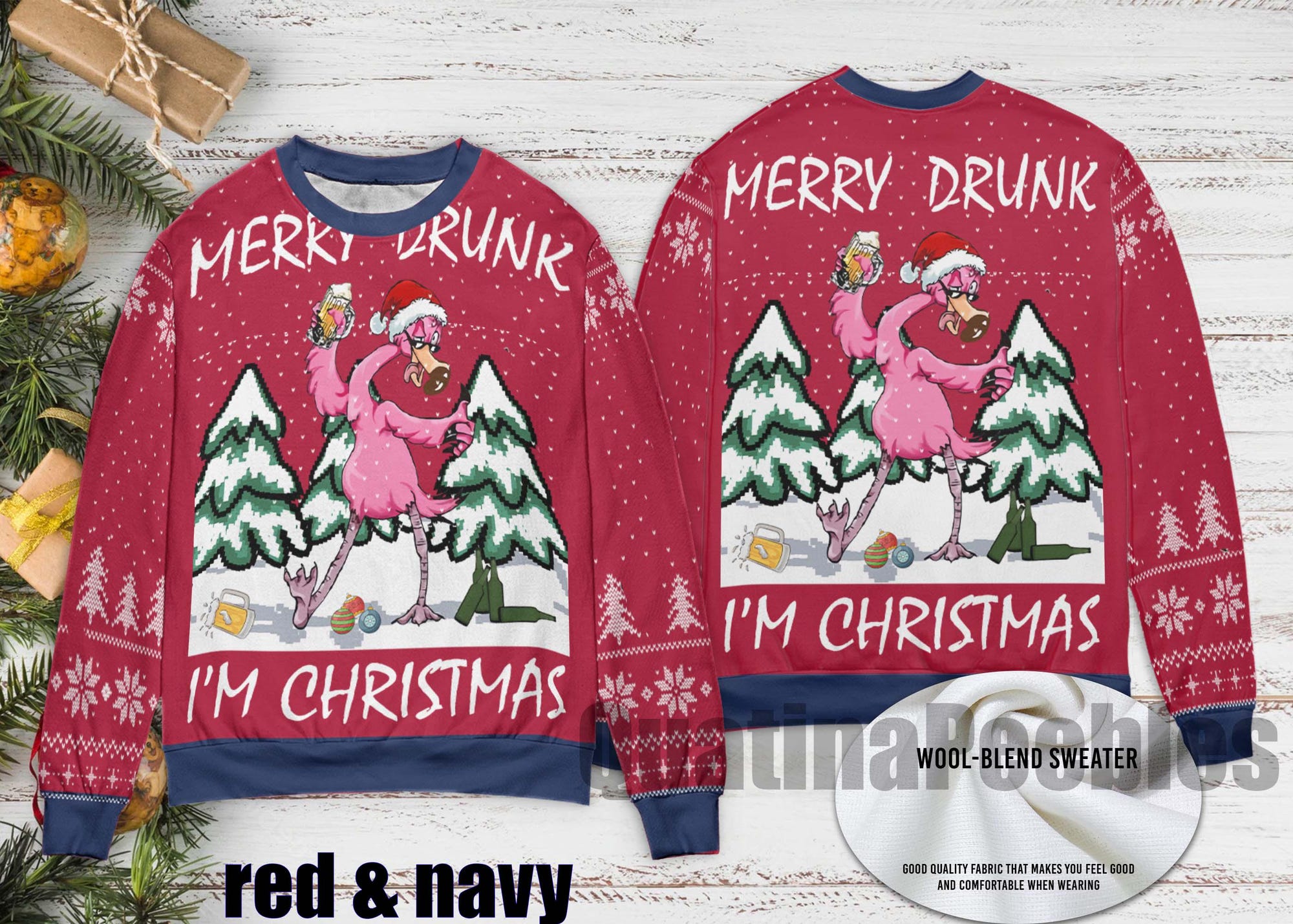 Merry Drunk Flamingo Ugly Christmas Sweater, Merry Drunk  Christmas Sweater, Xmas Sweater, Gift For Men Women, Ugly Christmas Sweater