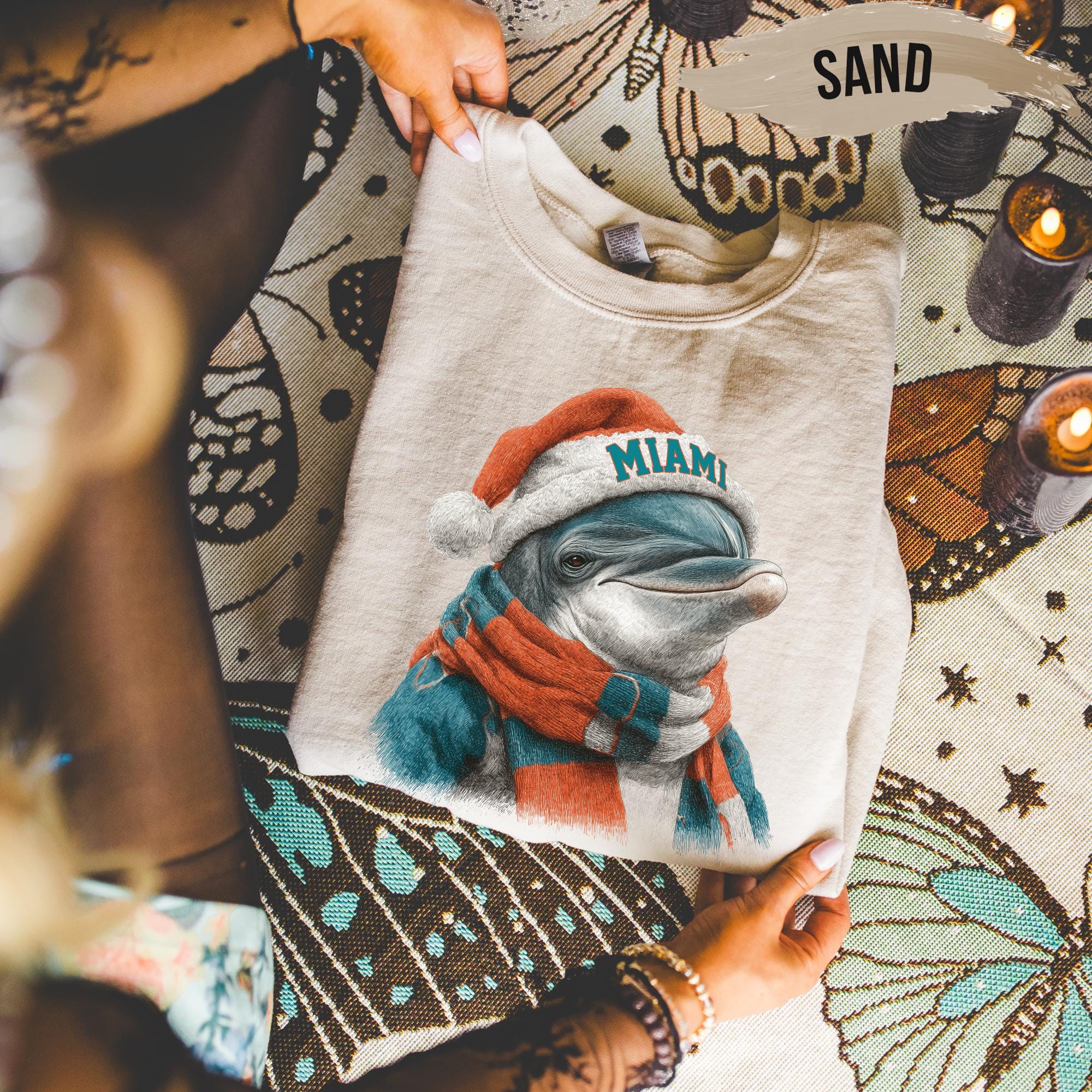 Miami Football Christmas Sweatshirt: Dolphin Mascot Holiday Pullover