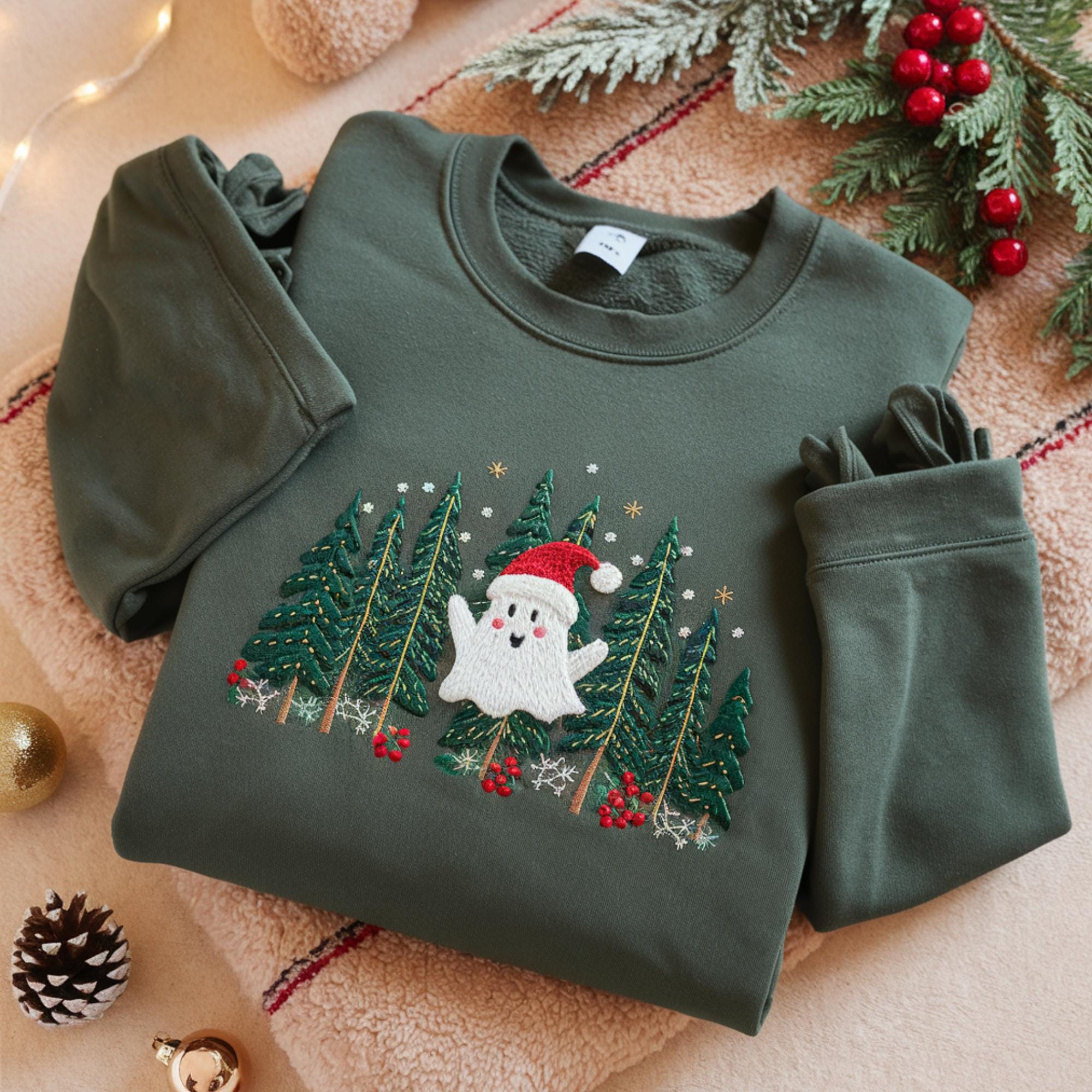 Ghost Santa Christmas Embroidered Sweatshirt, Christmas Ghost Gift, Holiday Gift, Christmas Sweatshirt, Halloween Ghost Shirt, Xmas Gift