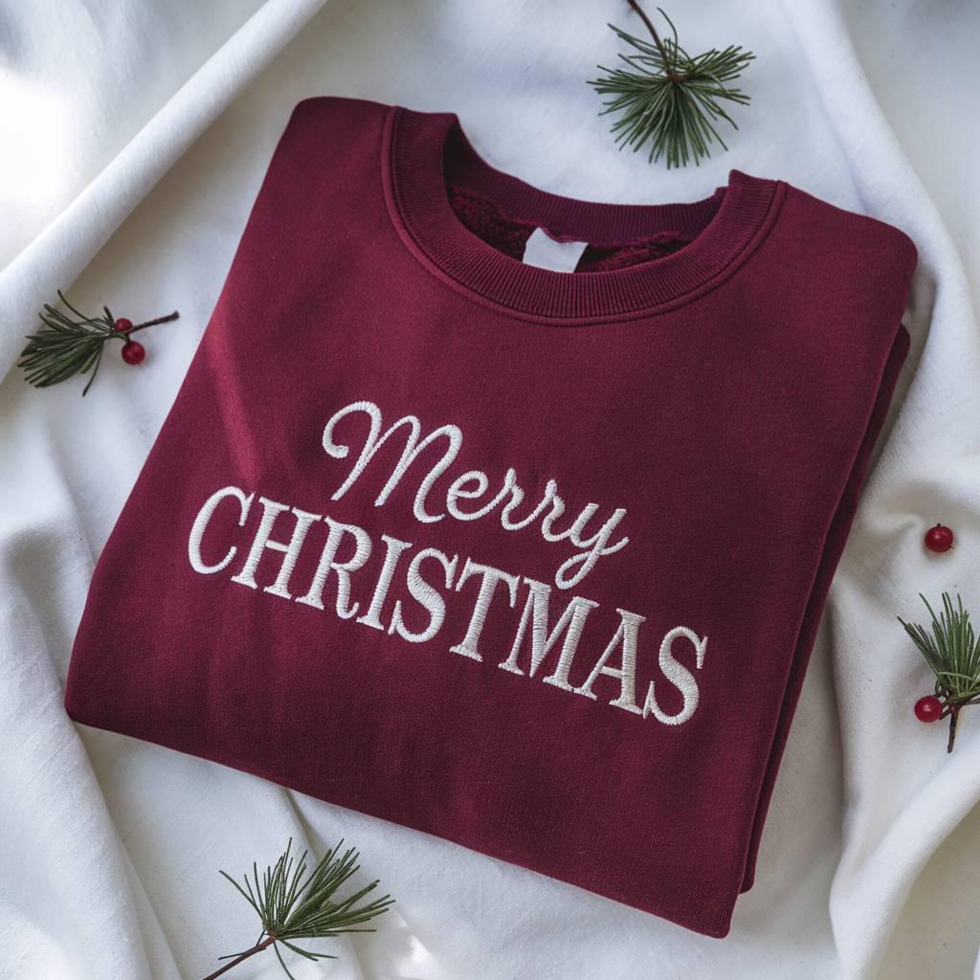 Embroidery Christmas Sweatshirt, Merry Christmas Sweatshirt, Womens Christmas Sweatshirt, Retro Women’s Holiday Sweatshirt, Christmas Gift