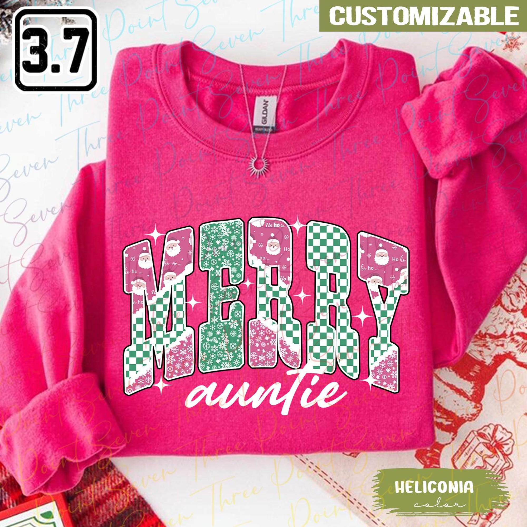 Personalized Merry Auntie Sweatshirt, Christmas Gift For Aunt, Santa Checkerboard Holiday Sweatshirt TN1056-9