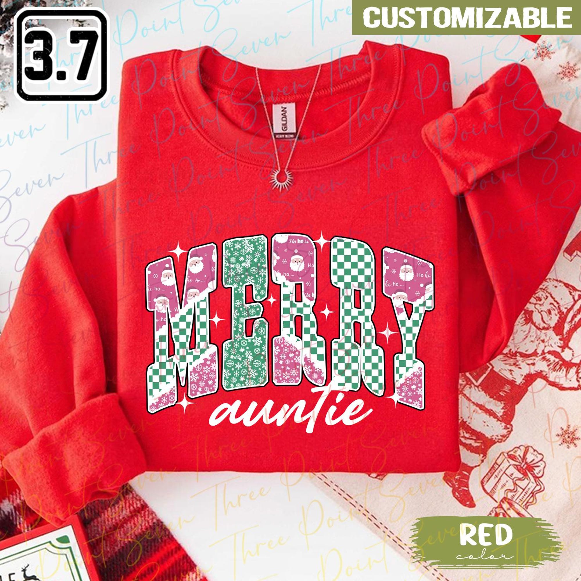 il_2000xN.7283072185_ozpg-1.jpg Personalized Merry Auntie Sweatshirt, Christmas Gift For Aunt, Santa Checkerboard Holiday Sweatshirt TN1056-9