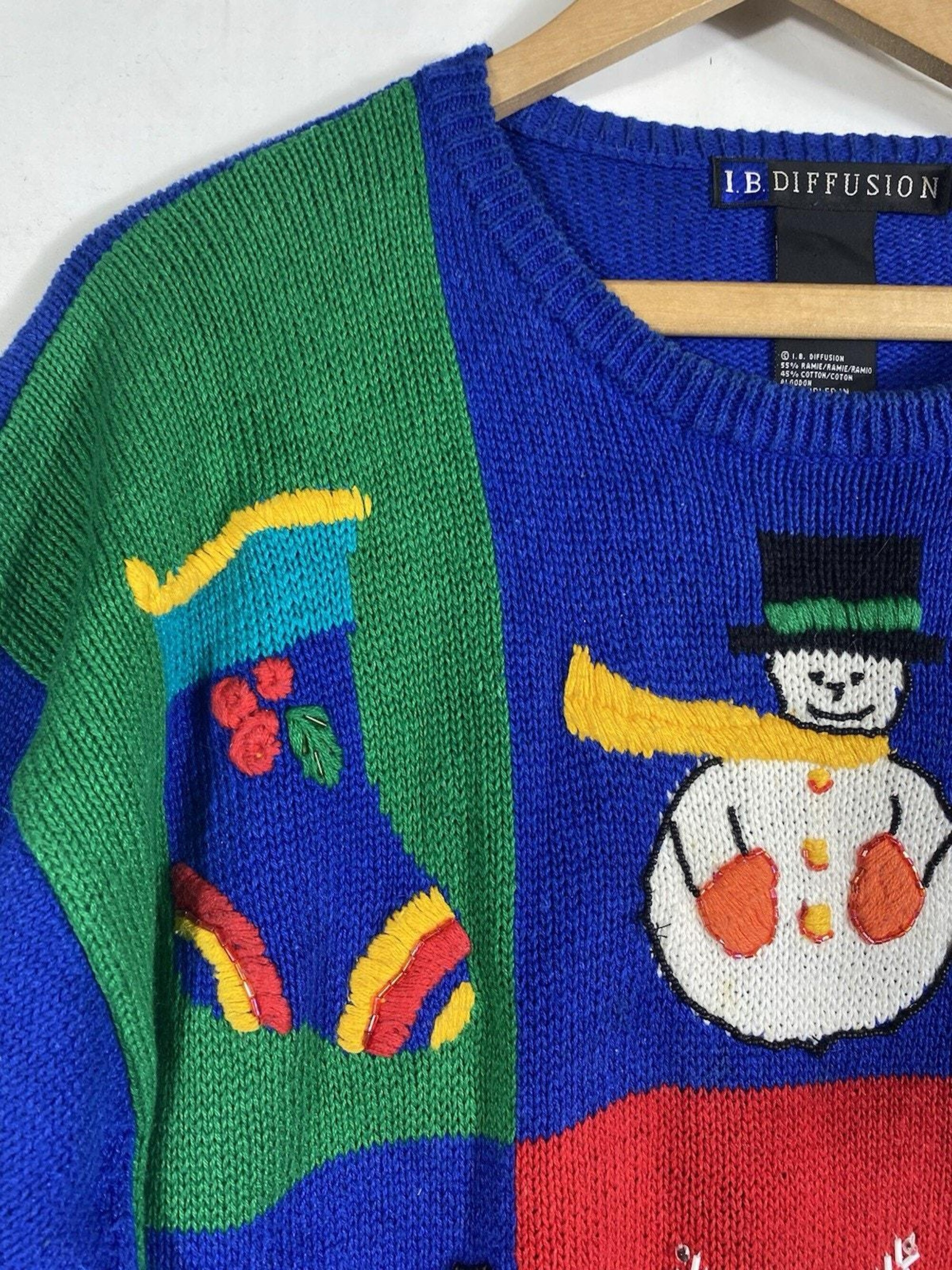 il_2000xN.7283515800_if0p.jpg IB Diffusion Sweater Large Christmas Embroidered Womens Ugly Blue Grandmacore