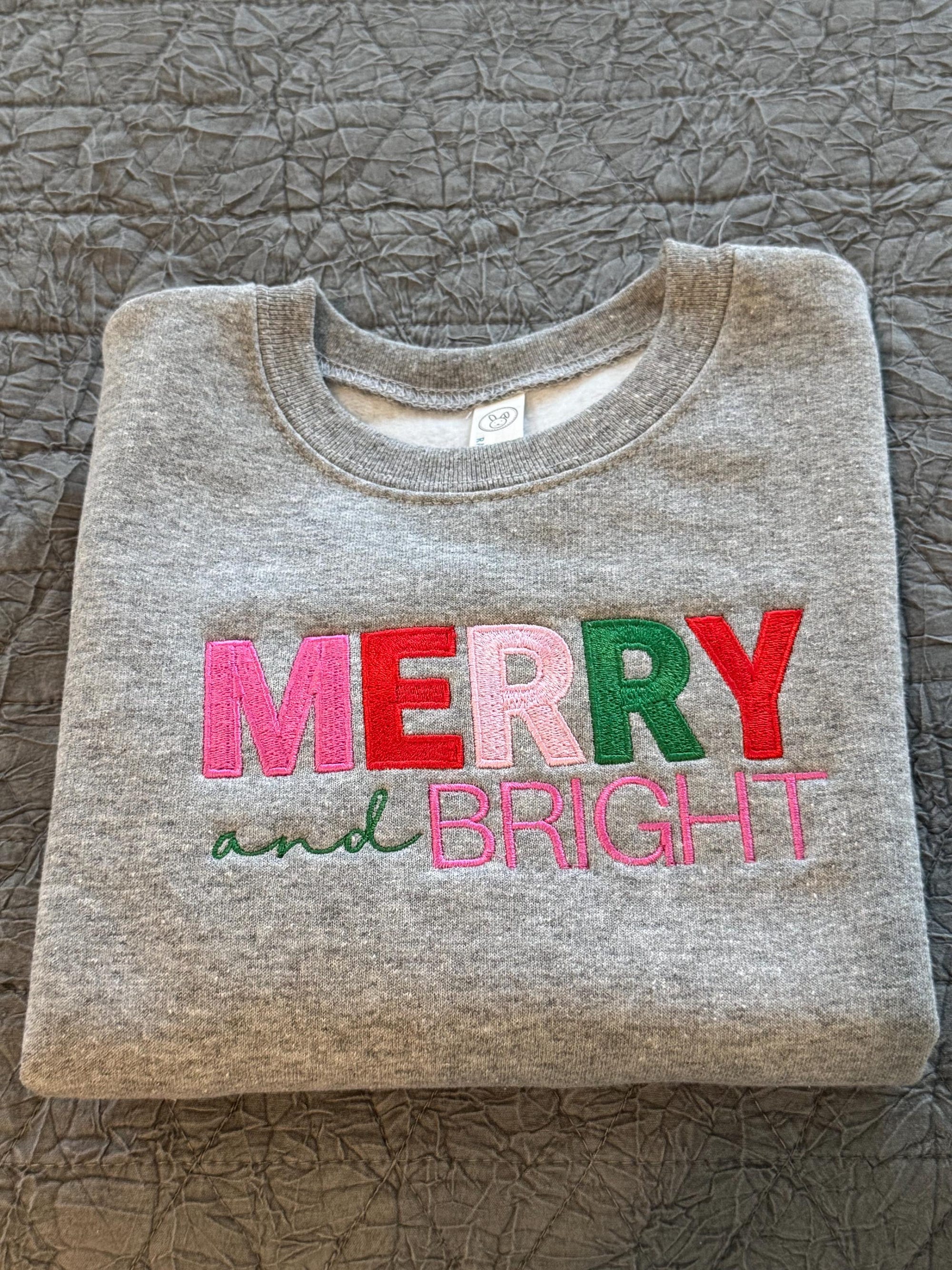 Embroidered “Merry and Bright” Christmas Sweatshirt