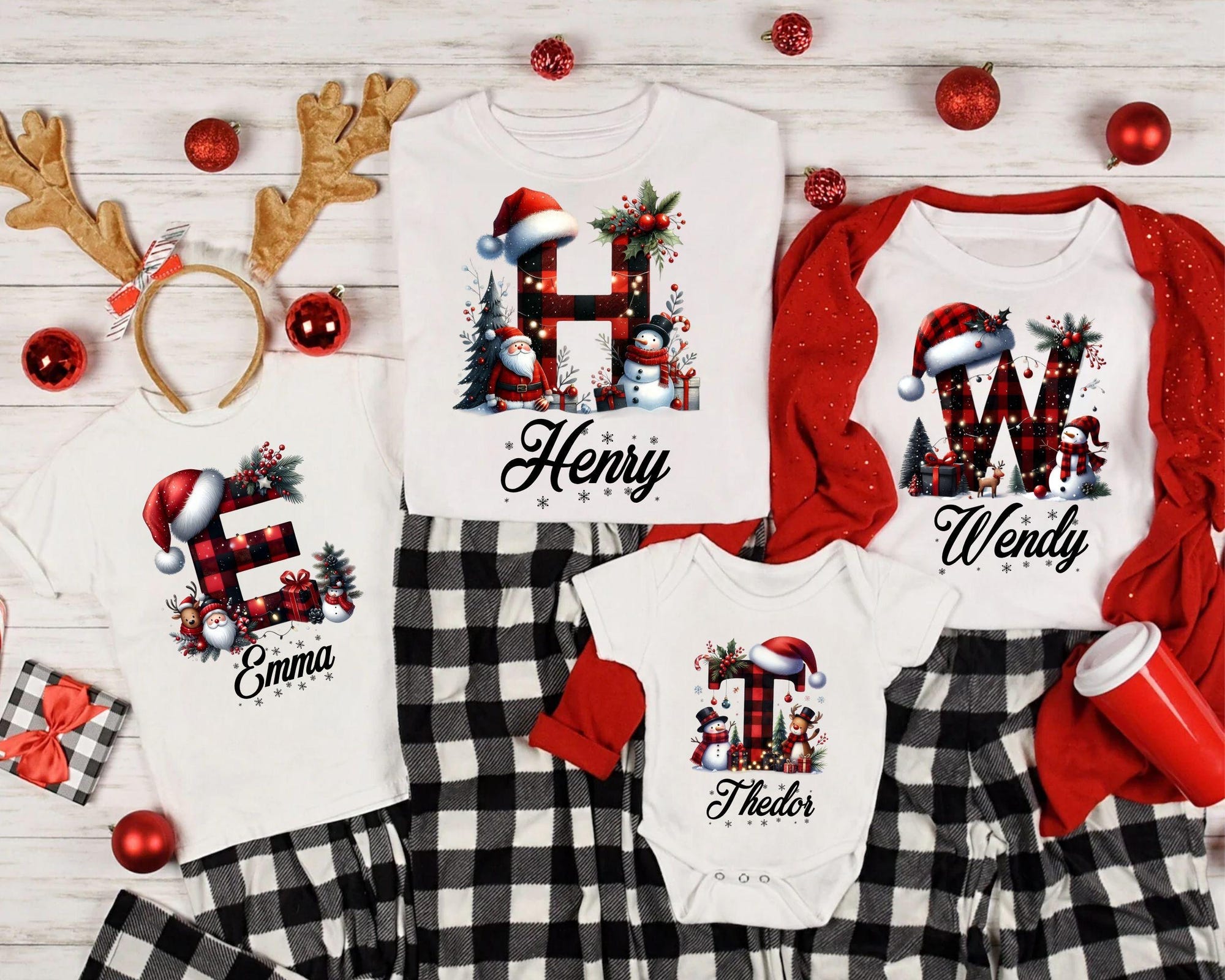 Monogrammed Family Christmas Matching Shirt, Custom Name Christmas Holiday T-Shirt, Personalized Xmas Family Matching Shirt