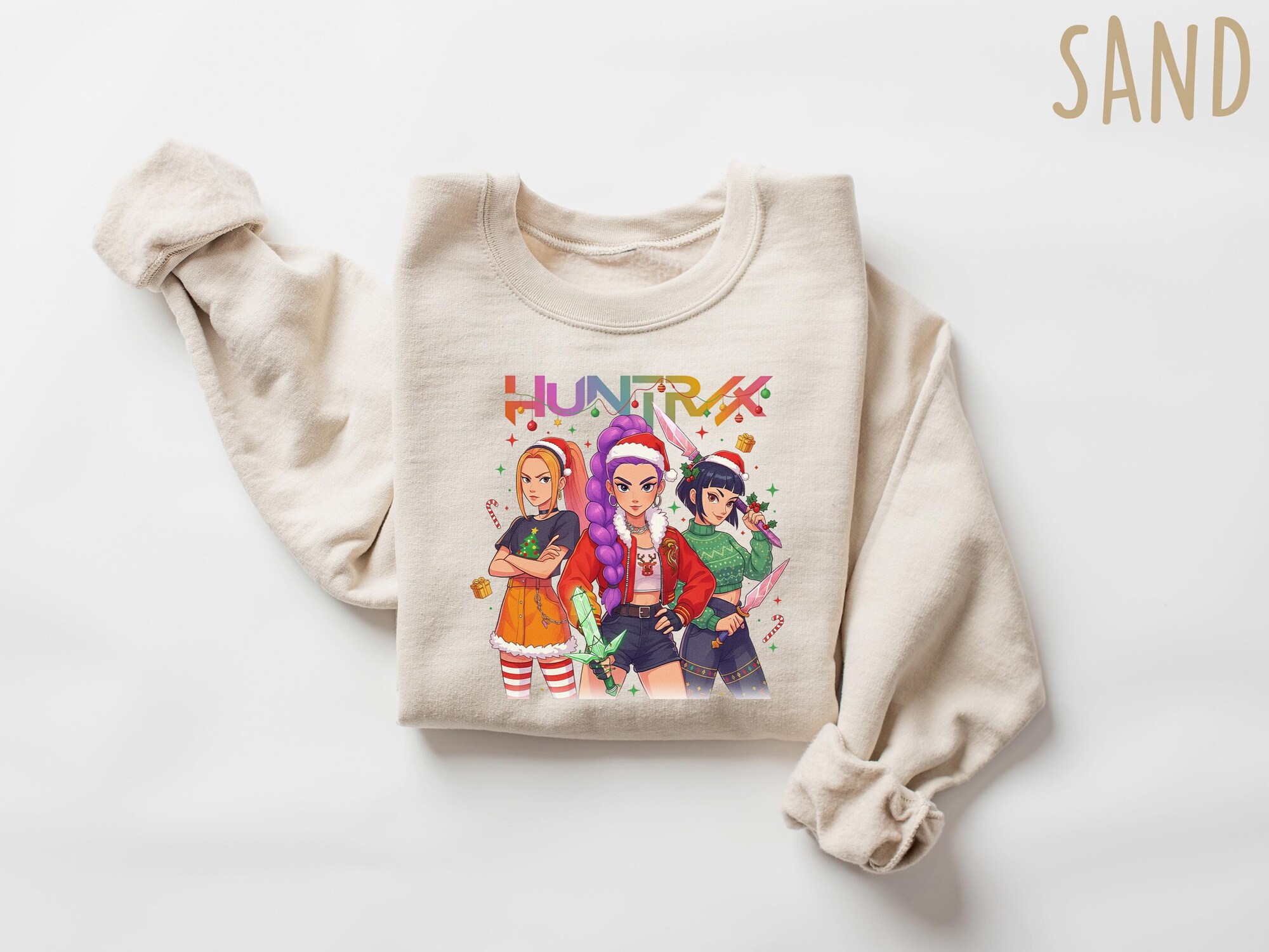Huntrix Christmas Sweatshirt, Kpop Demon Hunters Tee, Saja Boys Merry Christmas Tee, Holiday Kid Tee, Kpop Lover Kids Tee